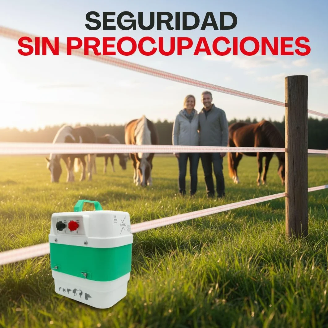 Pastor eléctrico Llampec Mod.16 con batería 12V – 4 J, 9.500 V y 40 km de alcance – Ideal para ganado equino, vacuno, porcino, ovino y animales salvajes – Batería y panel solar no incluidos