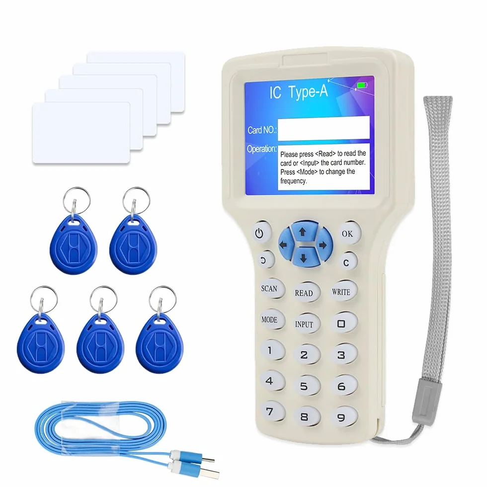 Lector NFC RFID 125 KHz 13,56 MHz 10 frecuencias pantalla a color decodificador tarjetas cifradas con tarjeta de llave