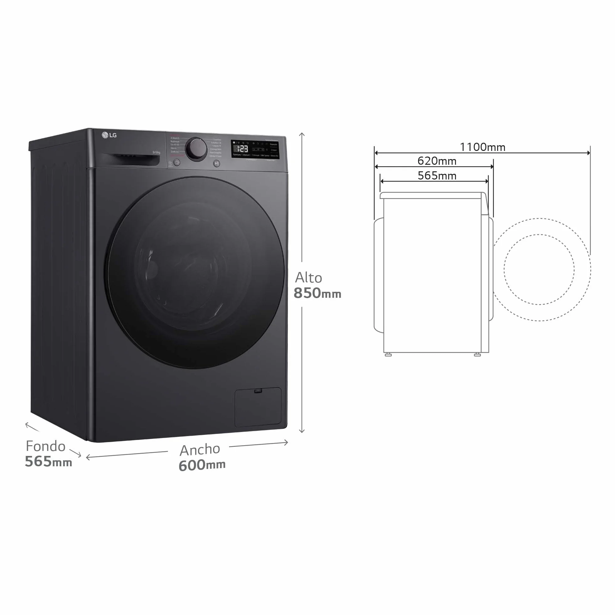 LG F4DR6009AGM Lavadora Secadora Inteligente 9/6kg AI Direct Drive 1400rpm Carga Frontal TurboWash 360º Vapor Steam Serie 600 Inox Grafito