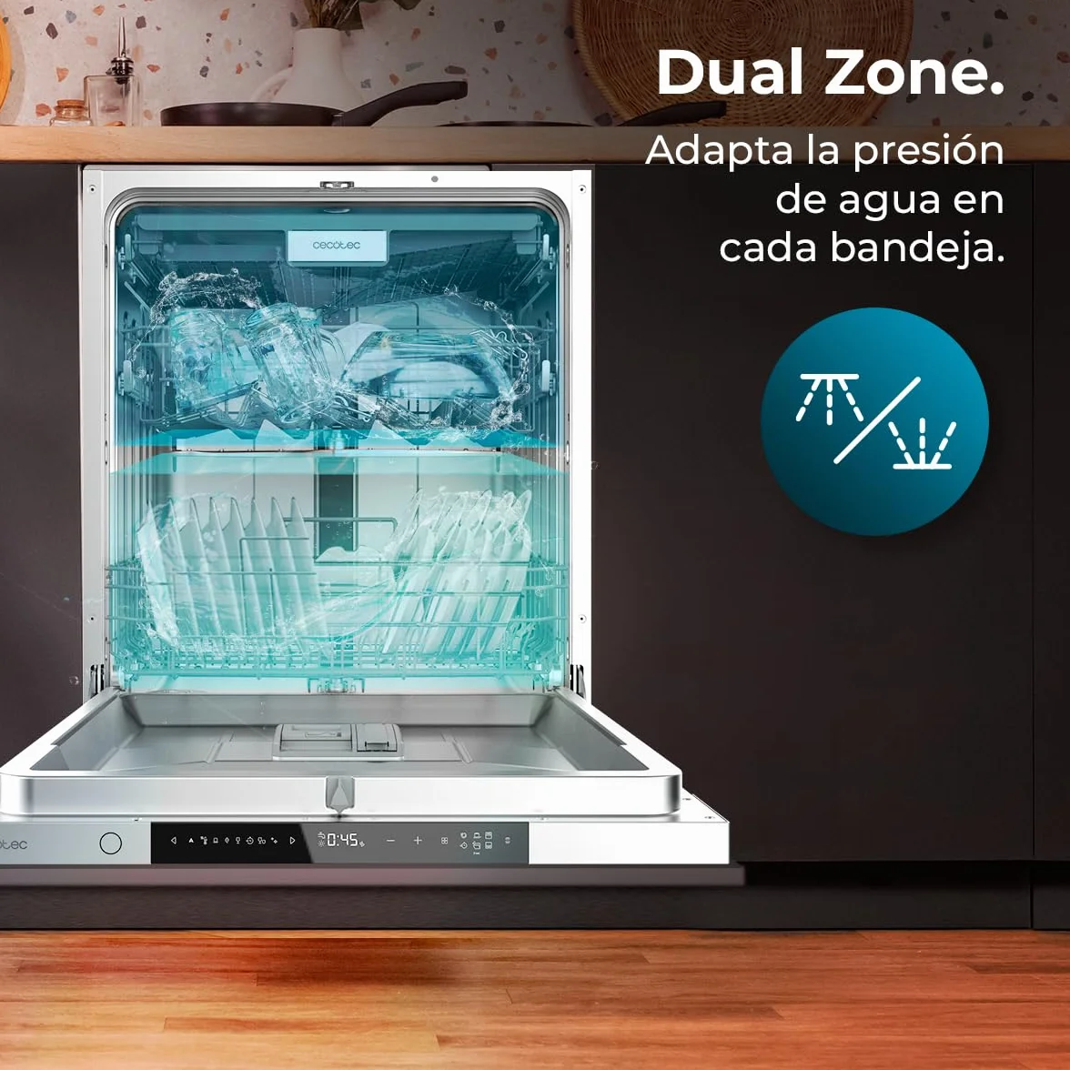 Cecotec Lavavajillas Integrable 60cm Bolero Aguazero 8001 Full BI B. 14 Cubiertos, 8 Programas, Motor Inverter Plus, 3º Bandeja, Control Táctil, O2 Dry, Filtro Antibacteriano