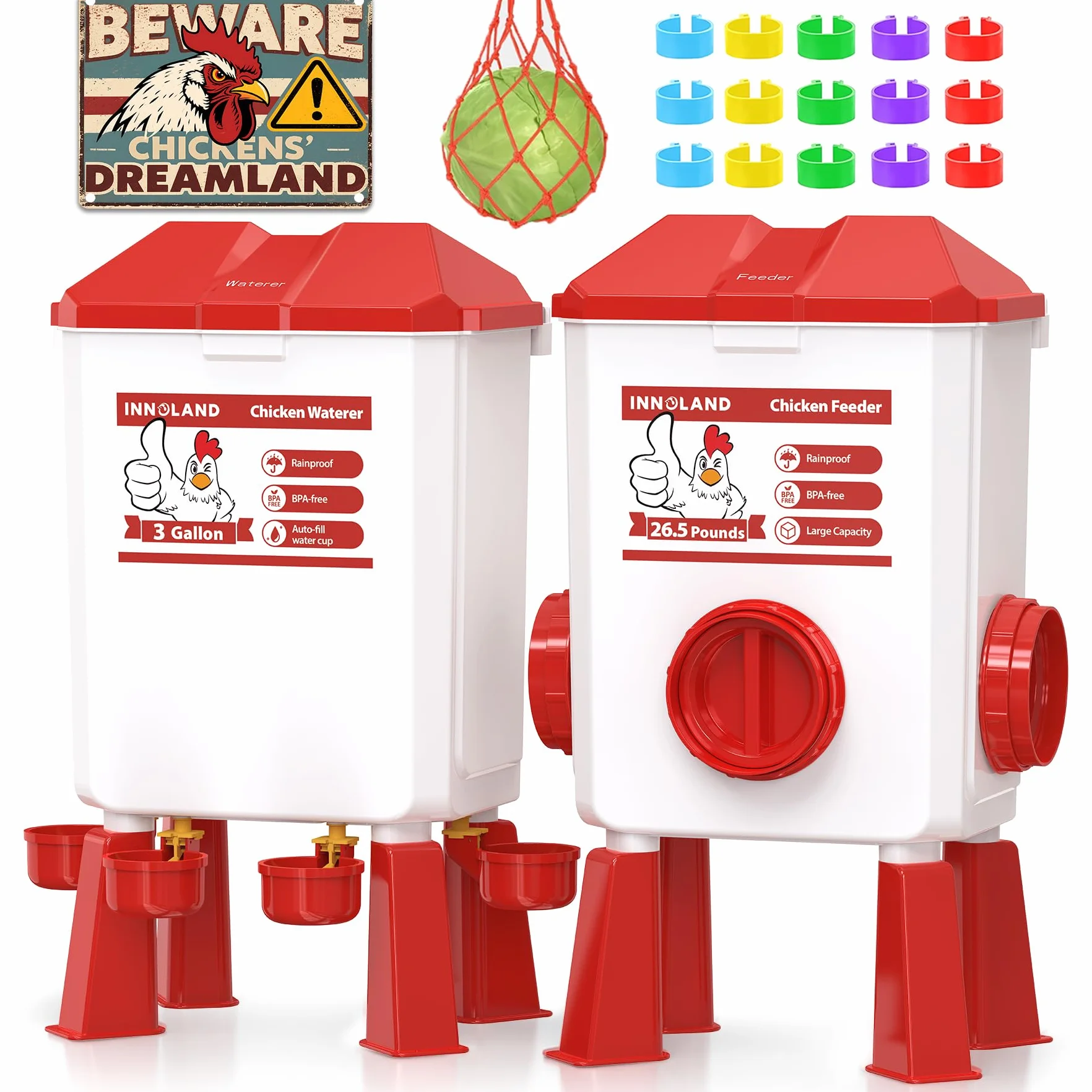 Comedero y Bebedero Automático para Gallinas 12KG 11L Anti Ratas 4 Comederos 3 Puertos Alimentación Alta Capacidad