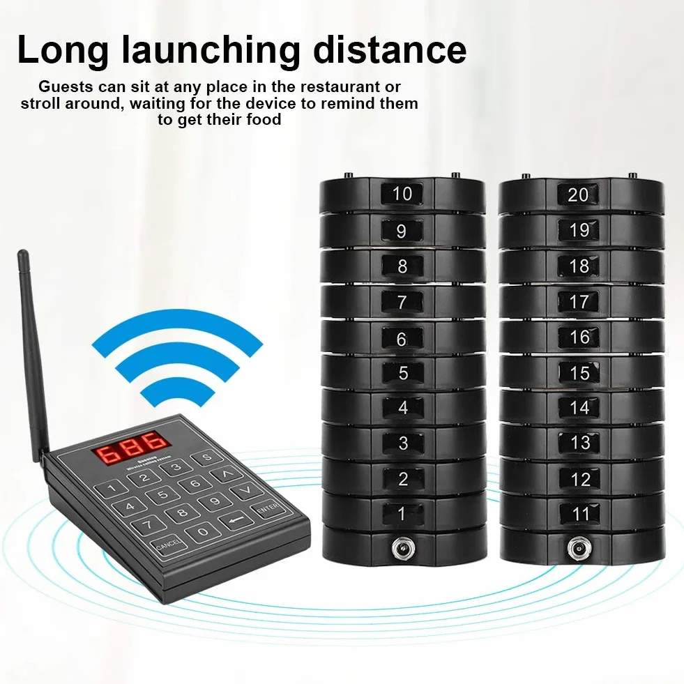 de Llamadas inalámbricas para Llamadas de Clientes de buscapersonas de Restaurante para camareros con 1 remitente con Teclado + buscapersonas de 20 Posavasos(Negro)