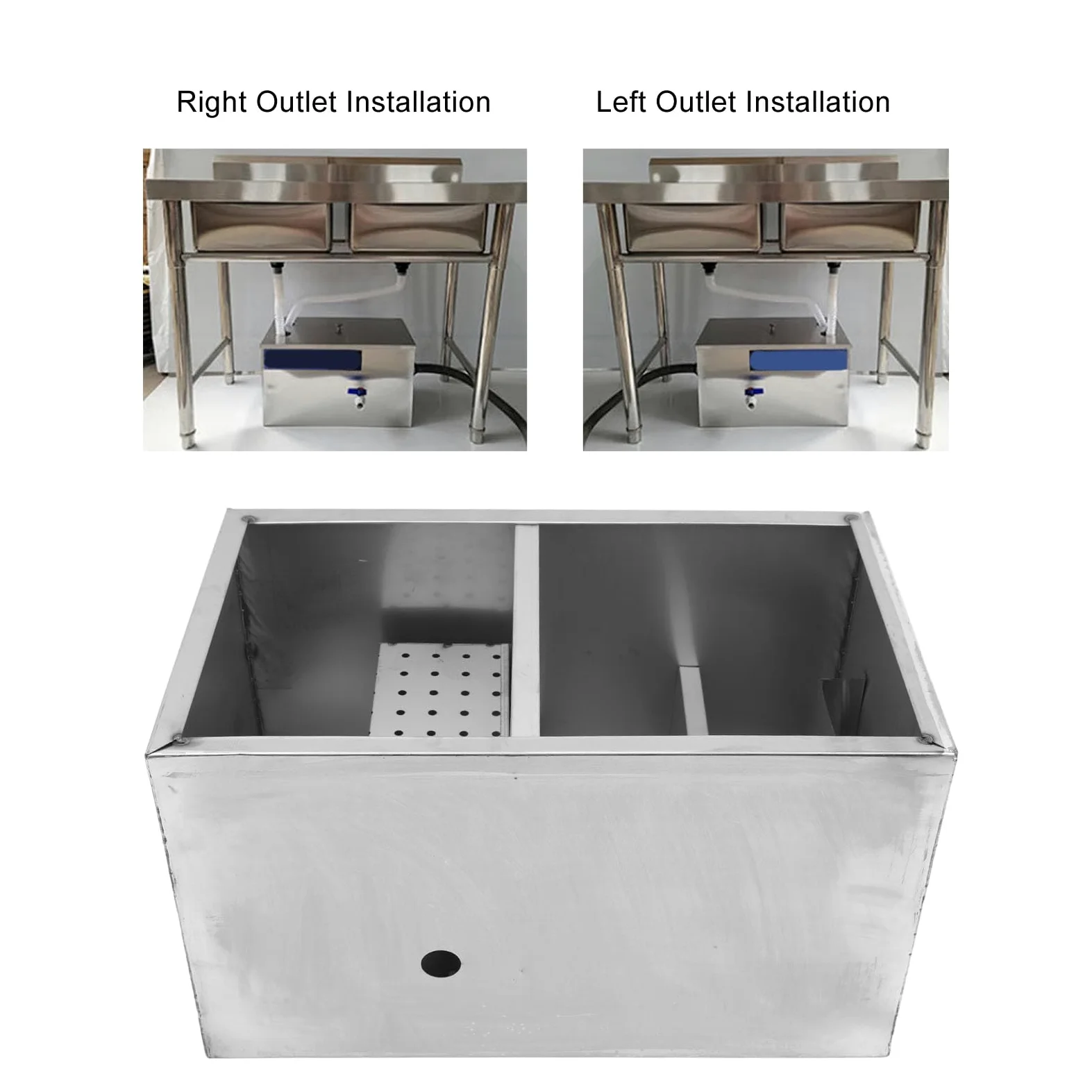 GOWENIC Trampa Grasa Acero Inoxidable 400x250x230mm |Interceptor Comercial para Separador de Aceite de Aguas Residuales de Cocina