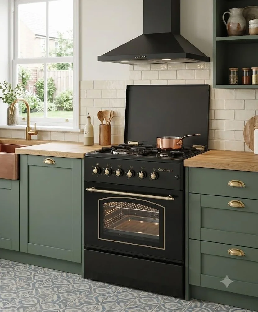 SOLTHERMIC F6S40E5RB Cocina Gas con Horno Eléctrico Turbo 60 cm 4 Fuegos Encendido Automático Horno Multifunción 60 L Negra