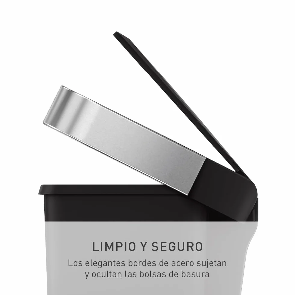 simplehuman, cubo rectangular con pedal y almacén de bolsas de basura, plástico negro, 45 L