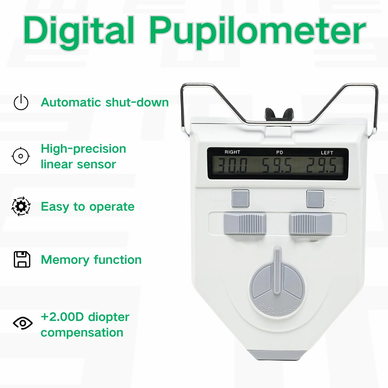 Pupilómetro digital óptico, medidor de PD herramienta de medición de distancia interpupilar con pantalla LCD, medidor de distancia pupilar 45-82 mm, herramienta de optometría con función de memoria