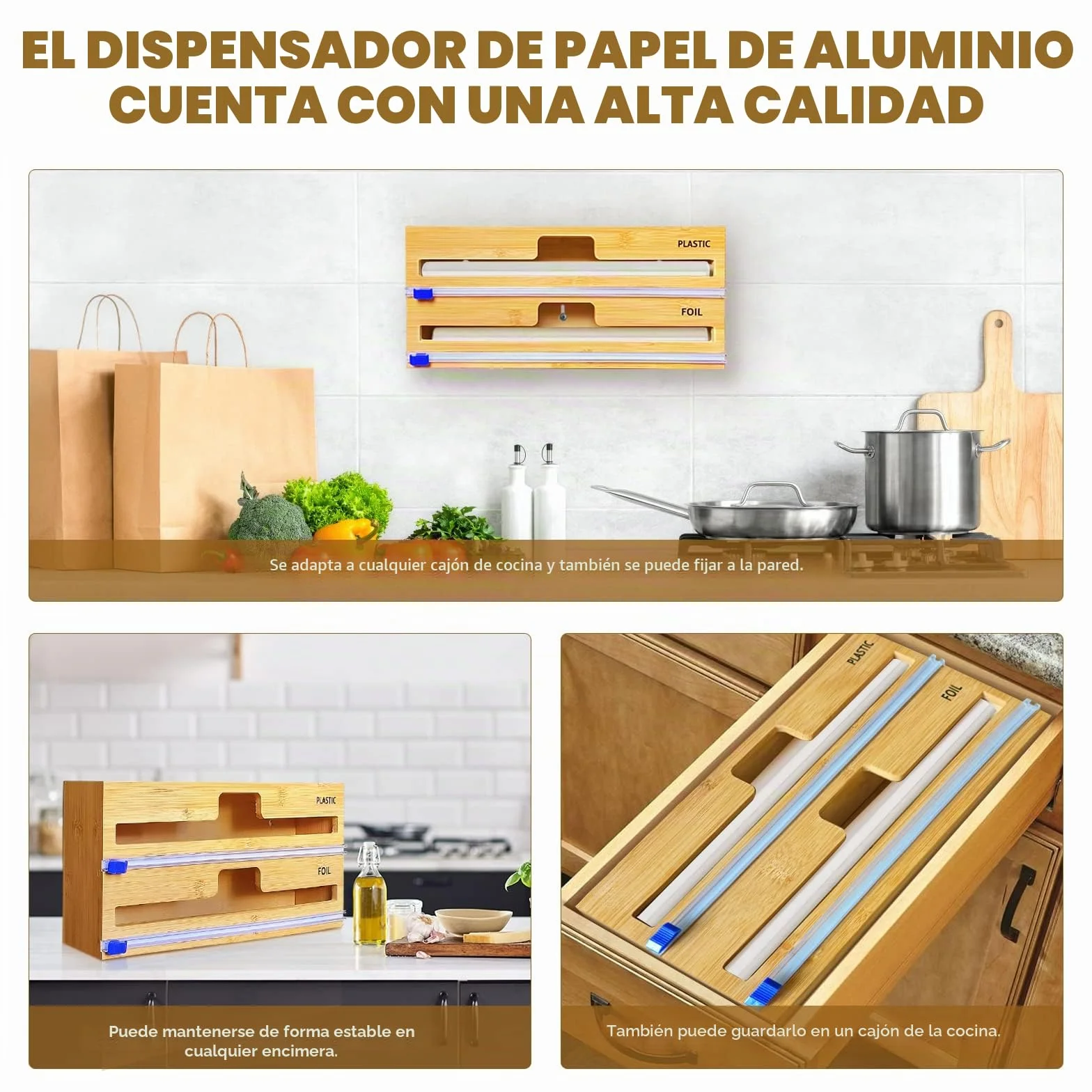 Dispensador de láminas de Papel Film y Aluminio 2 en 1 para cocina y restaurante