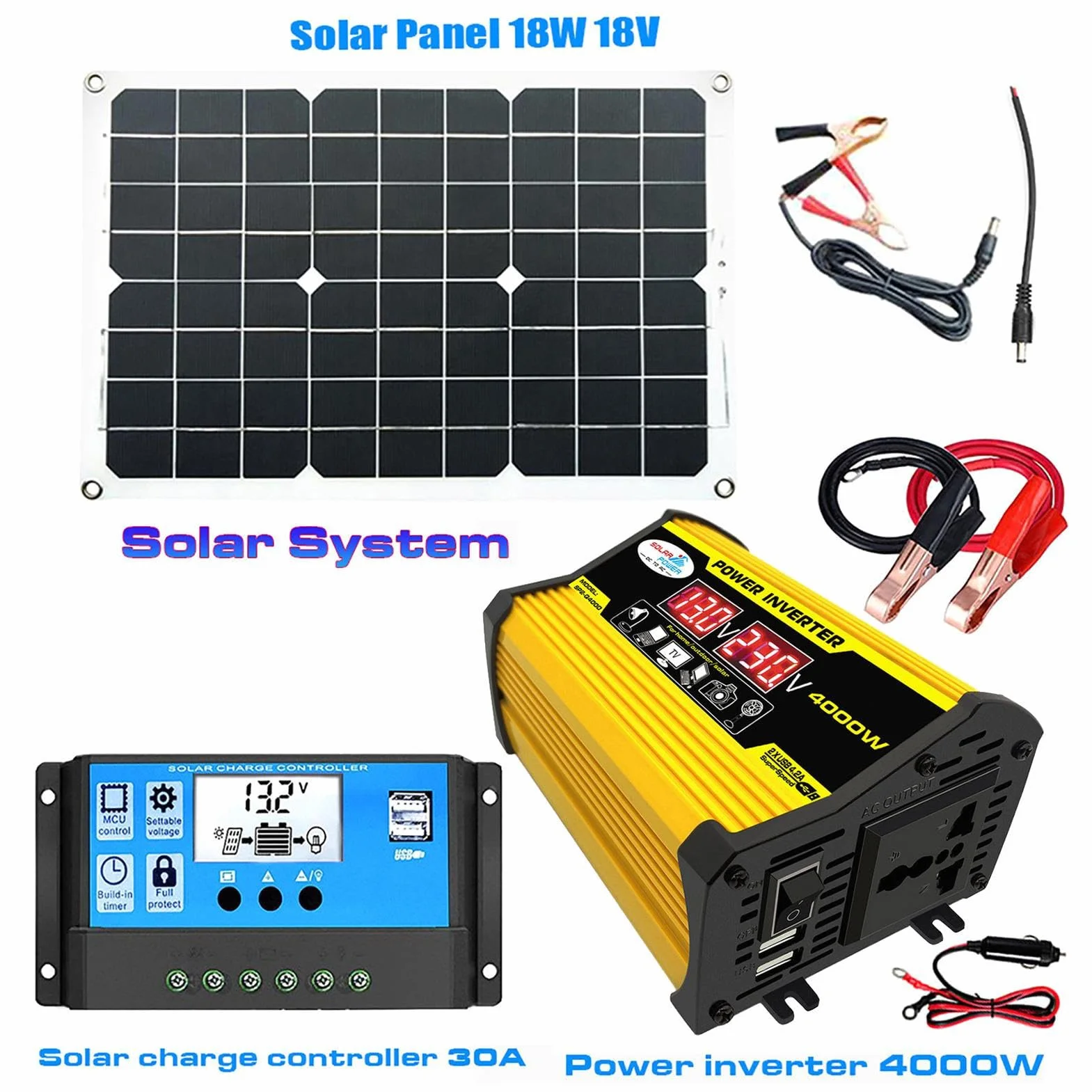 Genérico Kit de Paneles solares con inversor, de energía Solar con inversor de energía y Paneles de energía de 4000W, Panel Solar y Kit de Controlador, Controlador automático de Carga Solar para RV