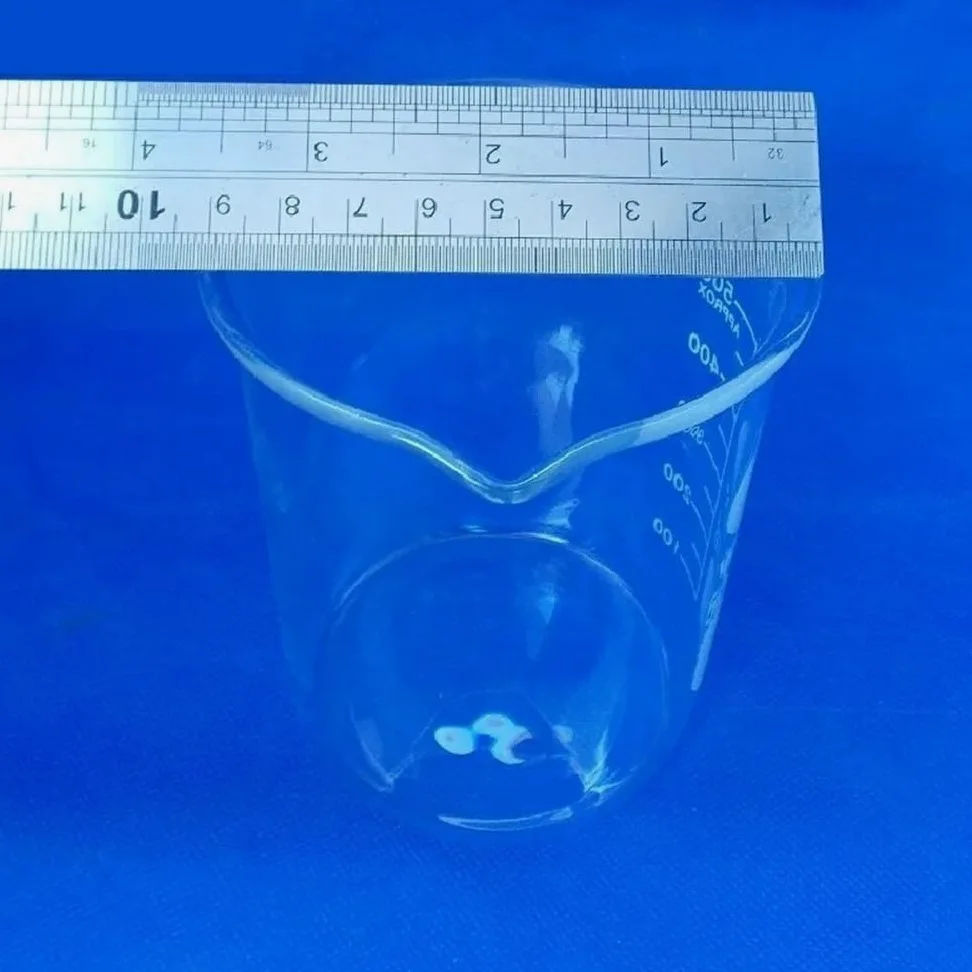 Vaso medidor de Laboratorio, Transparente, de 500 ml, con Pico Graduado para investigación científica.