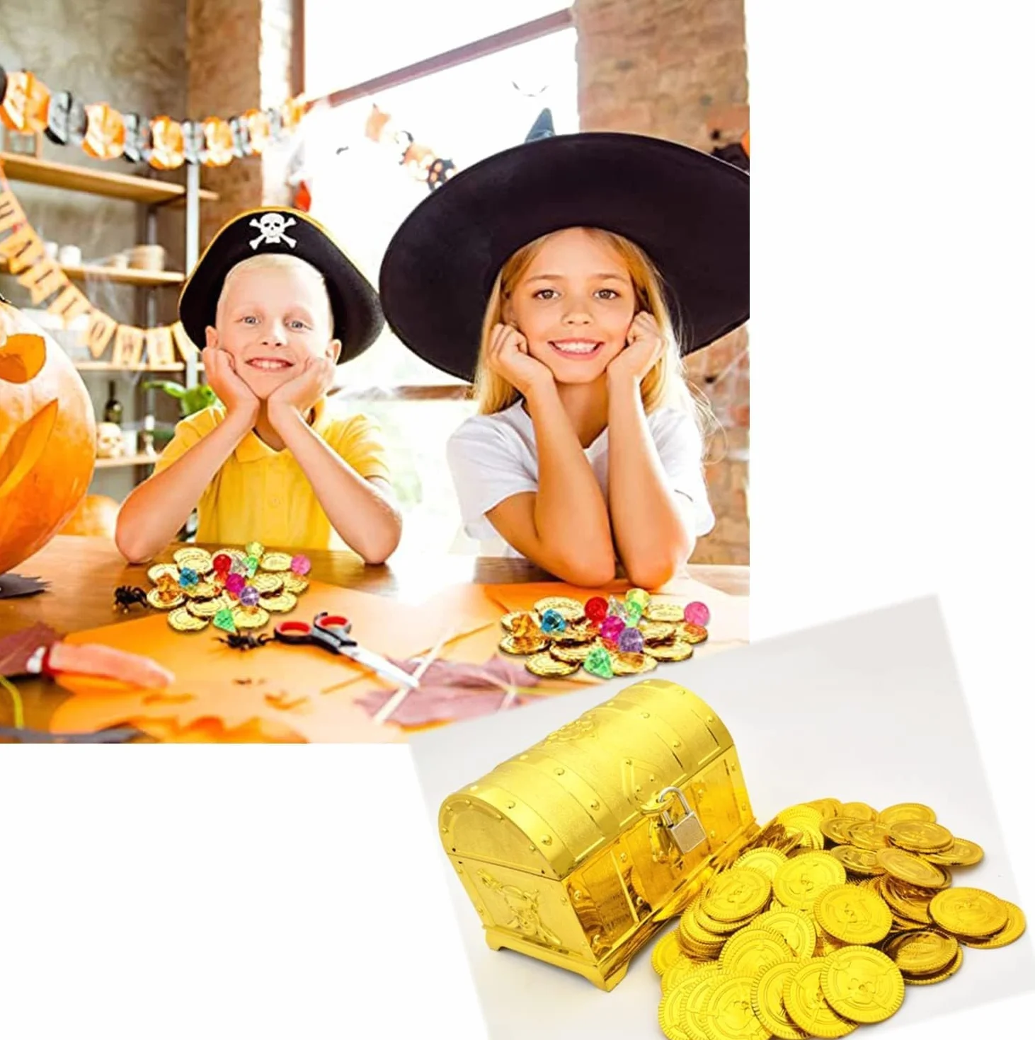 JZK 100 monedas de plástico de oro y plata para caza del tesoro pirata juguetes niños Halloween Navidad
