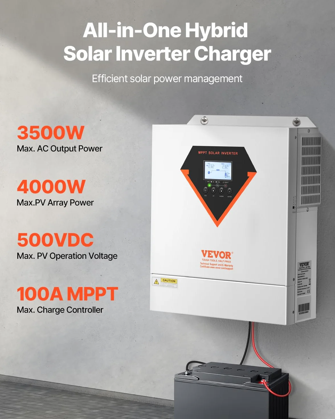 VEVOR Inversor Solar Híbrido 3500 W Onda Sinusoidal Pura MPPT 100 A