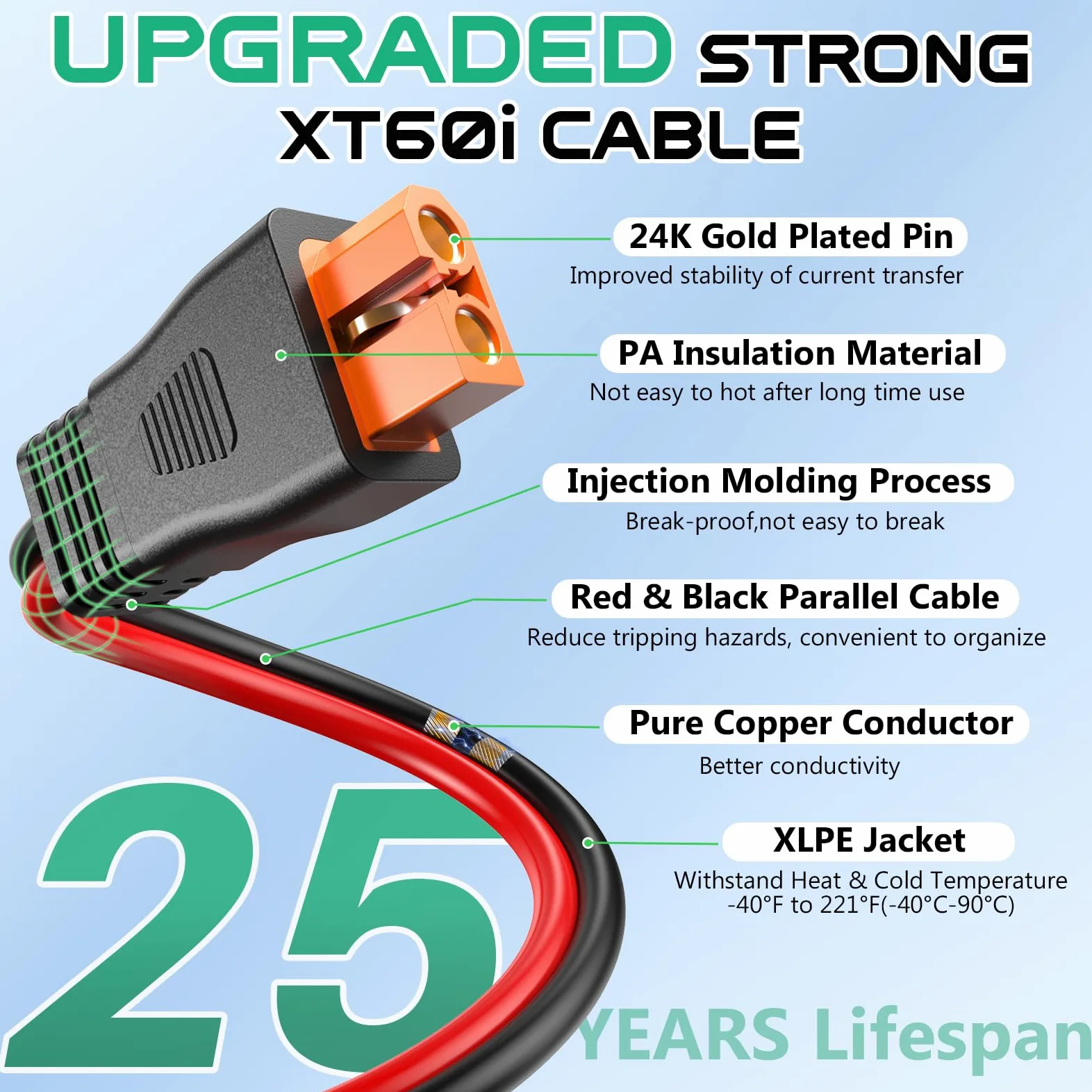 Oududianzi - Cable solar XT60i de 10 AWG de 50 pies, cable XT60i a conector solar, conector de panel solar a cable de extensión XT60i, cable de carga solar XT60i para estación de energía portátil, 50