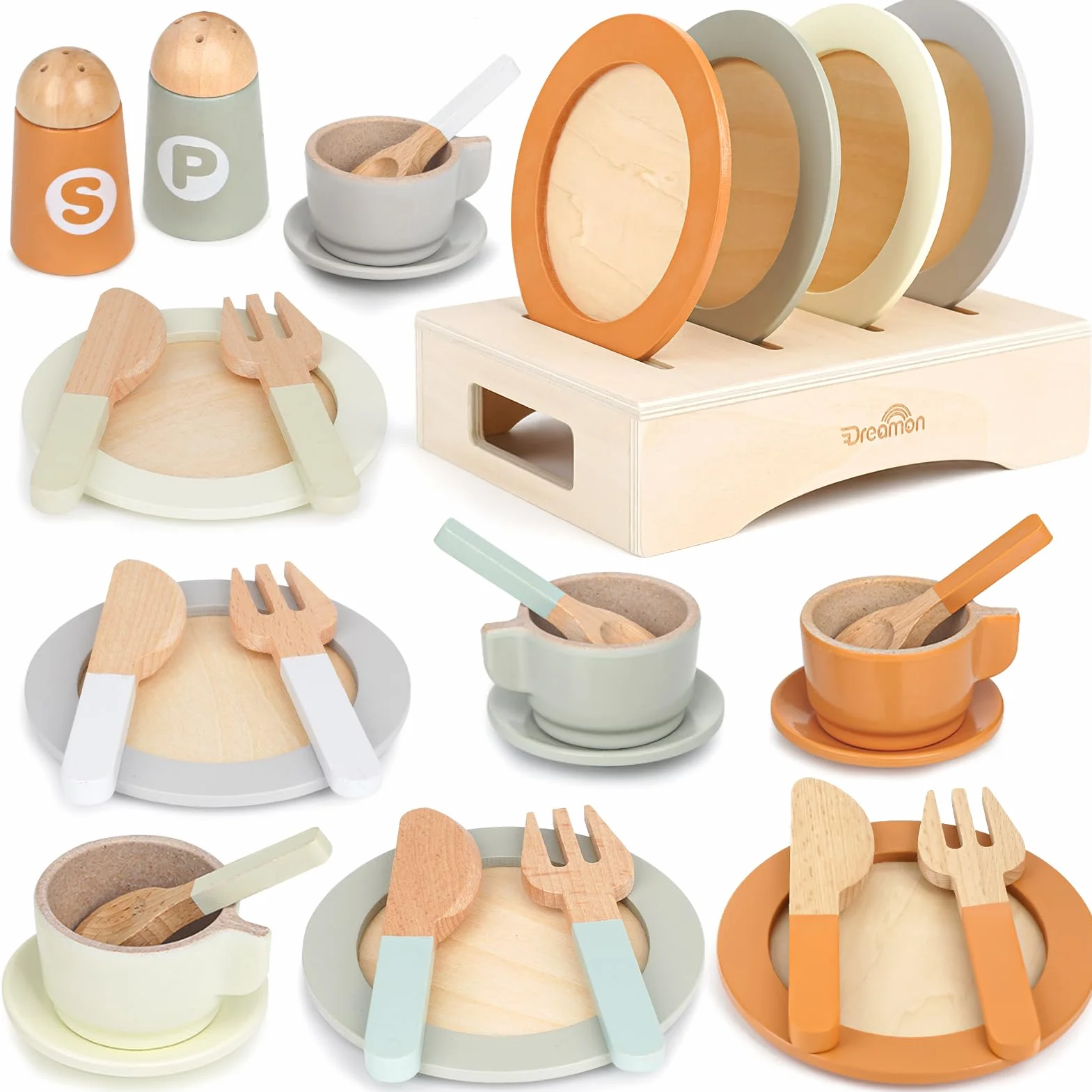 Dreamon Cocinita de Madera Infantil Juguetes de Cocina para Niños 27 Piezas Verde