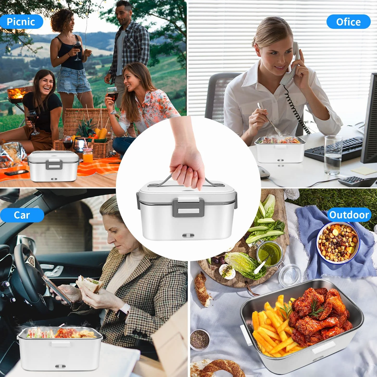 Anykuu Fiambrera Eléctrica 1.8L 75W 12V/24V/220V Portátil Aquecedor de Alimentos