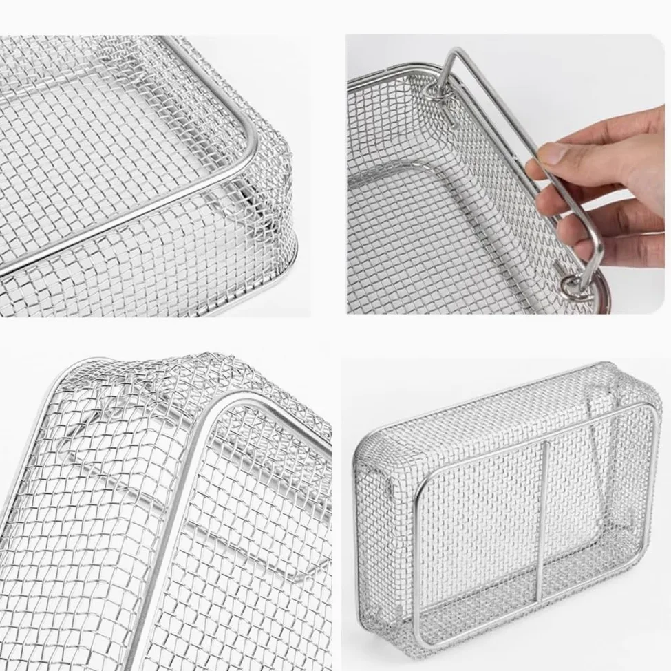 Bandeja de instrumentos de acero inoxidable Cestas de esterilización de instrumentos Cestas perforadas de malla de 4 mm, para limpieza de laboratorios de hospitales Bandejas de esterilización(45cm*28c