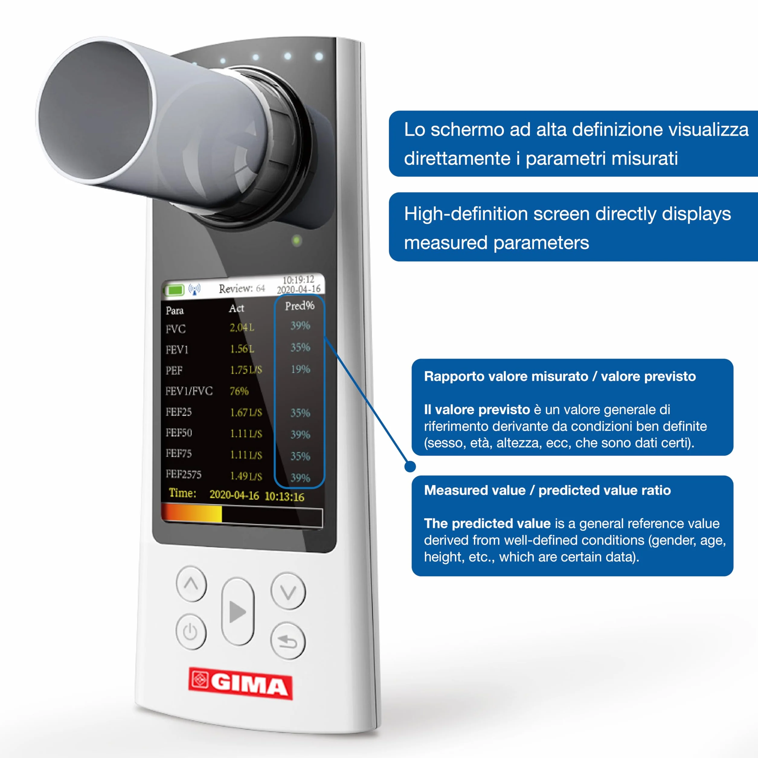 GIMA SP80B Espirómetro pequeño y portátil para la función pulmonar, 33551