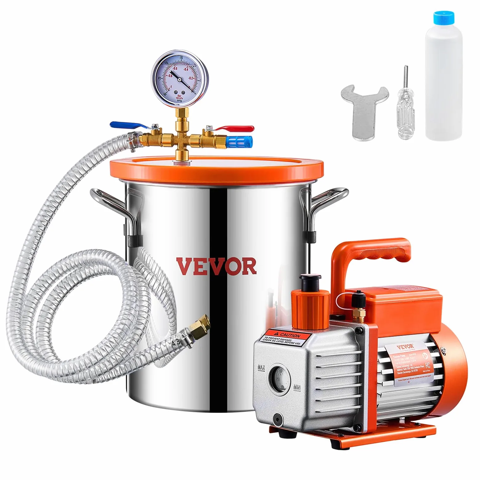 VEVOR 11,36 L Cámara de Vacío Kit Bomba 3,5 CFM Desgasificación Resinas Siliconas