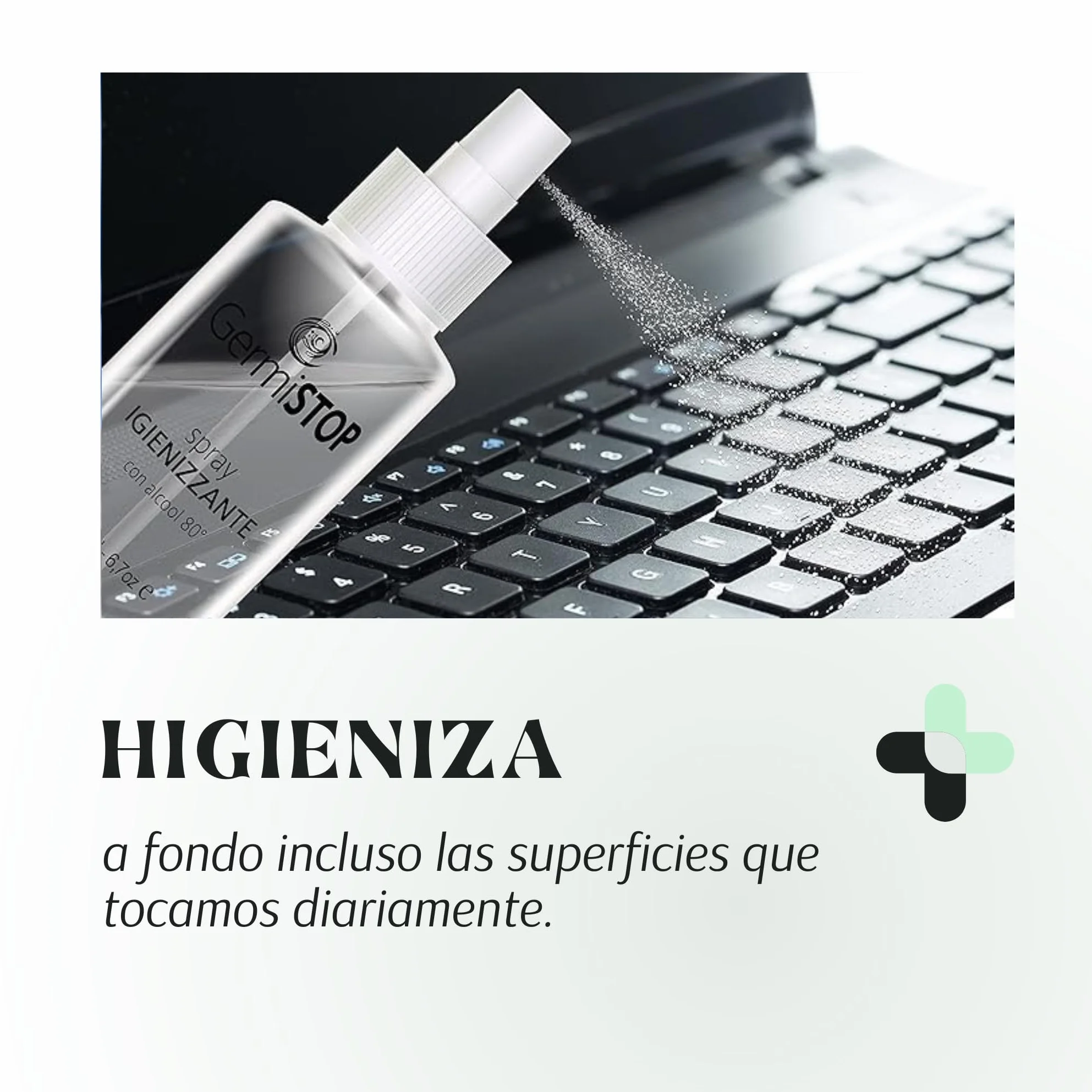 Higienizante de Manos 80% Alcohol 200ml Spray con Glicerina, Superficies