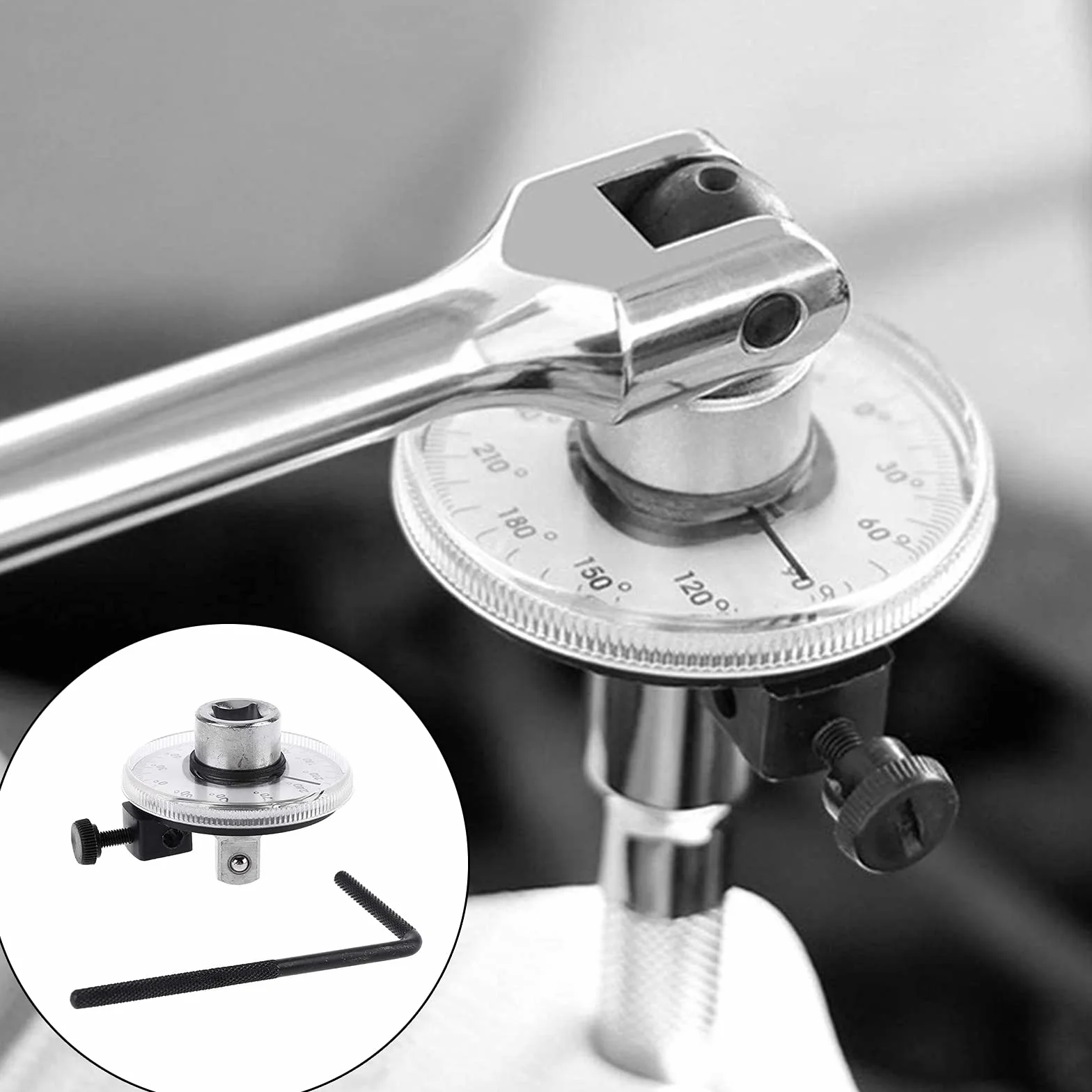 Medidor Angular de Torque con Llave de 1/2" Cuadrado Interior 0-360 ° Herramienta de Medidor de Automóvil de Medidor de Ángulo de Torque de Transmisión para Llave Dinamometrica