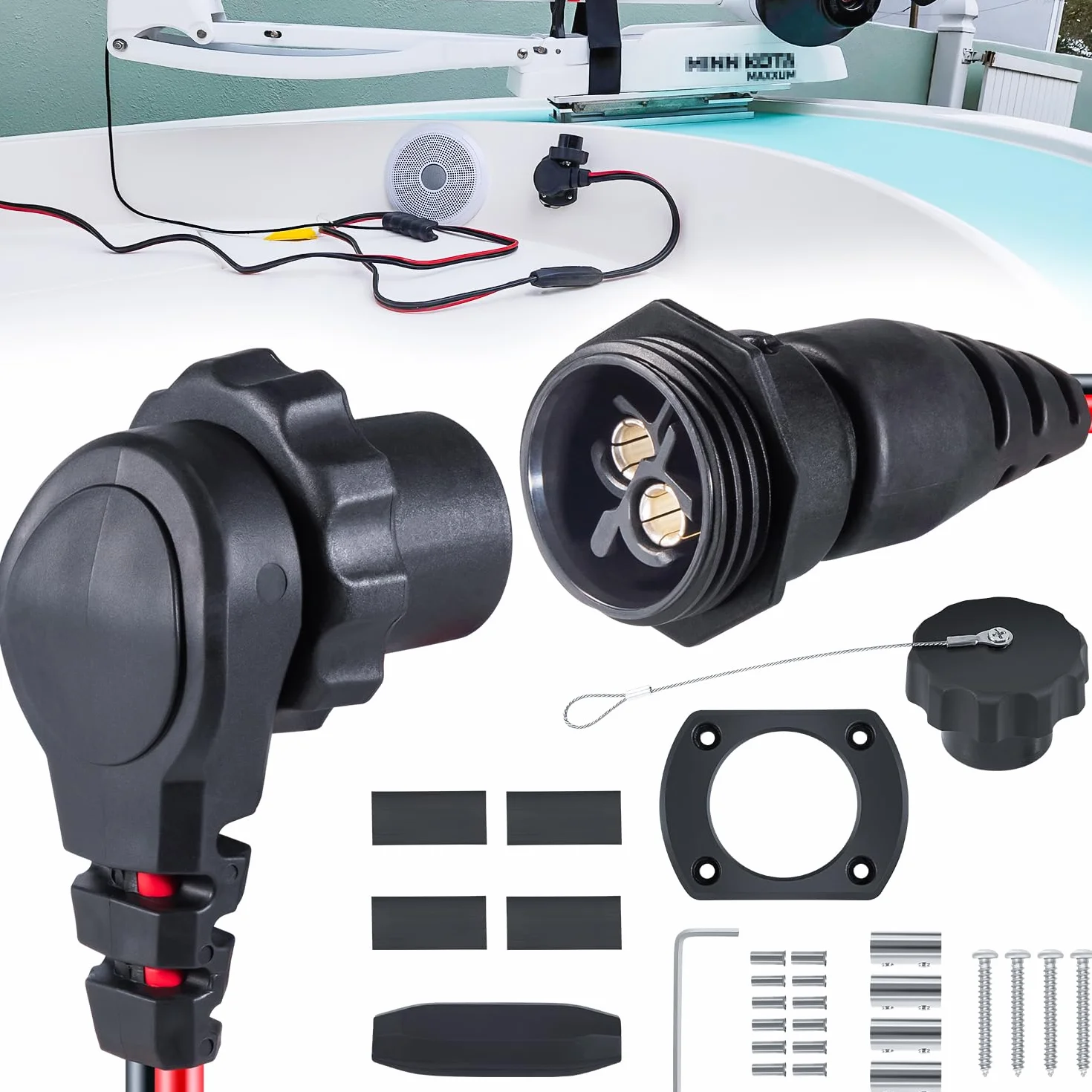 1865120 MKR-28 - Enchufe y receptáculo para motor de arrastre Minn Kota de agua dulce y salada, accesorio de batería macho hembra, impermeable, resistente, 8 AWG, nominal a 60 A hasta 48 V