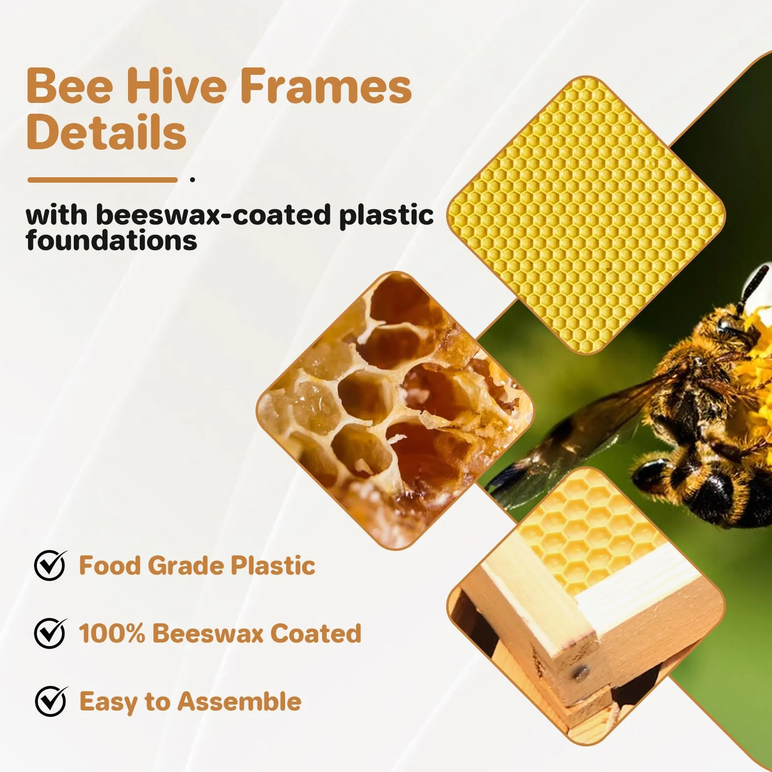 Juego de iniciación de colmena, caja de almacenamiento con 2 cajas profundas + 1 caja media, botín de madera maciza con 10 marcos y base encerada, colmena de abejas sostenible