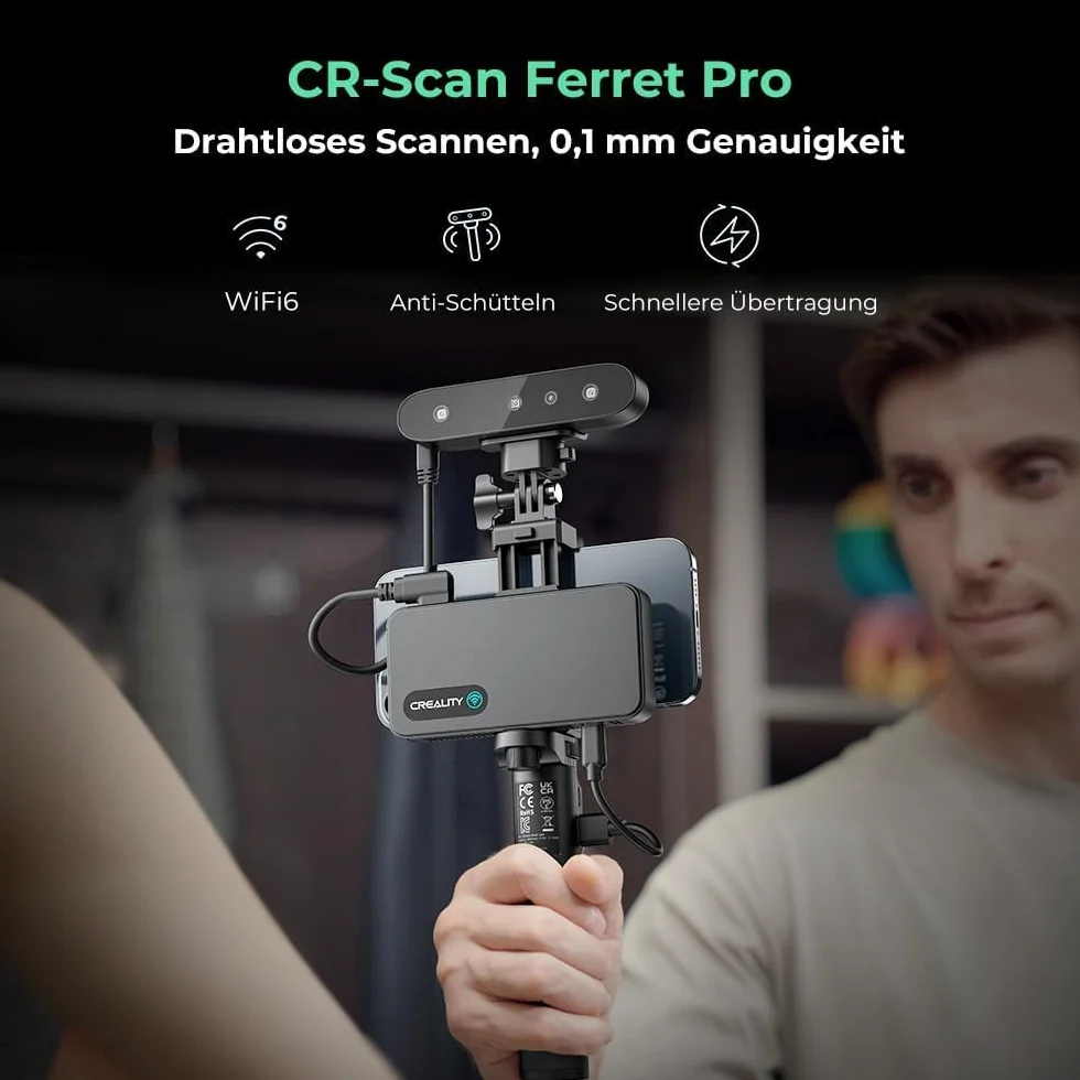 Creality CR Scan Ferret Pro Escáner 3D para impresión 3D, Actualización de Escáner de Mano con Escaneo Inalámbrico, Seguimiento Antivibración, Escaneo Rápido a Todo Color, Precisión 0.1mm