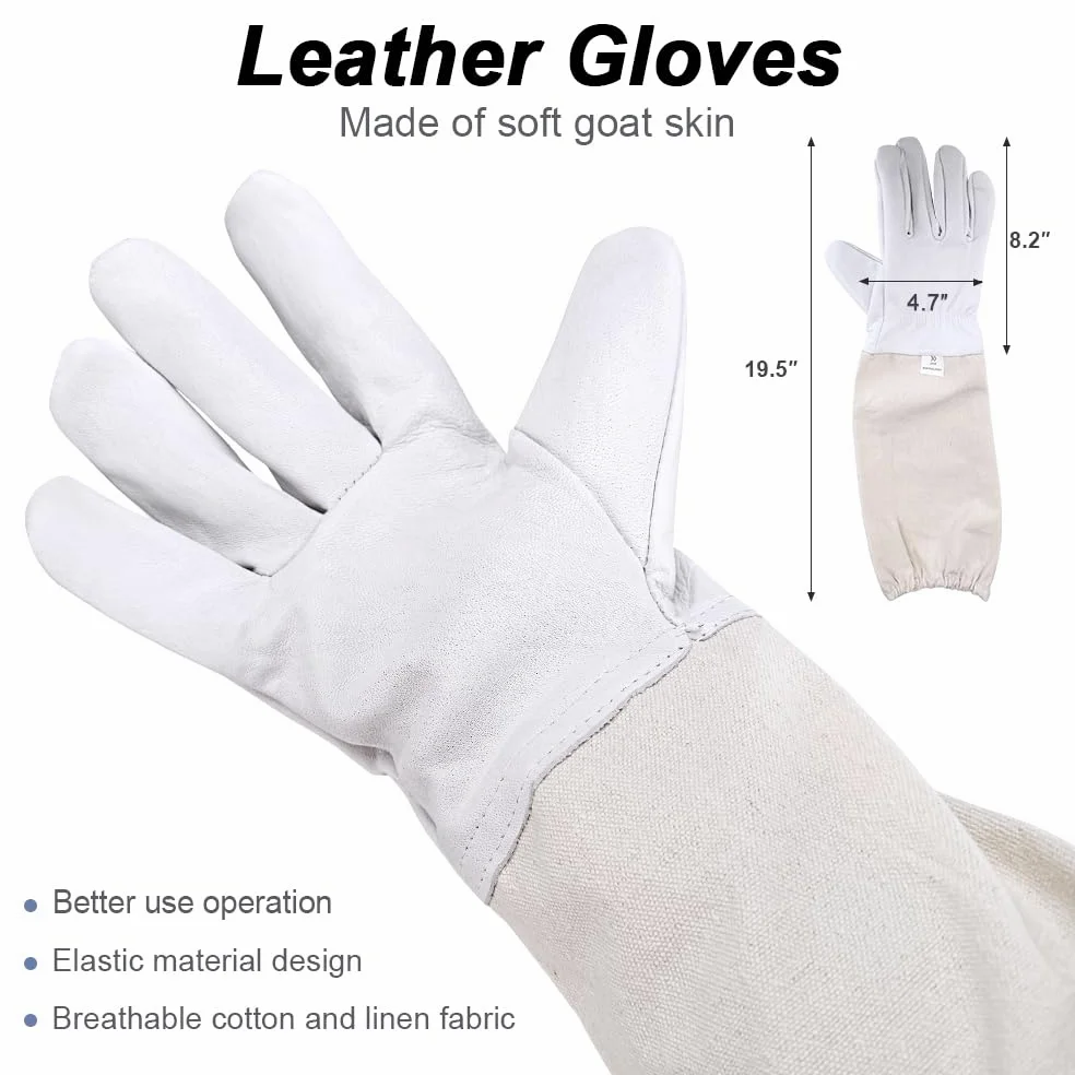 Traje de apicultor profesional para mujeres y hombres, a prueba de picaduras, máscara de valla ventilada, resistente a juego, guantes de piel de oveja