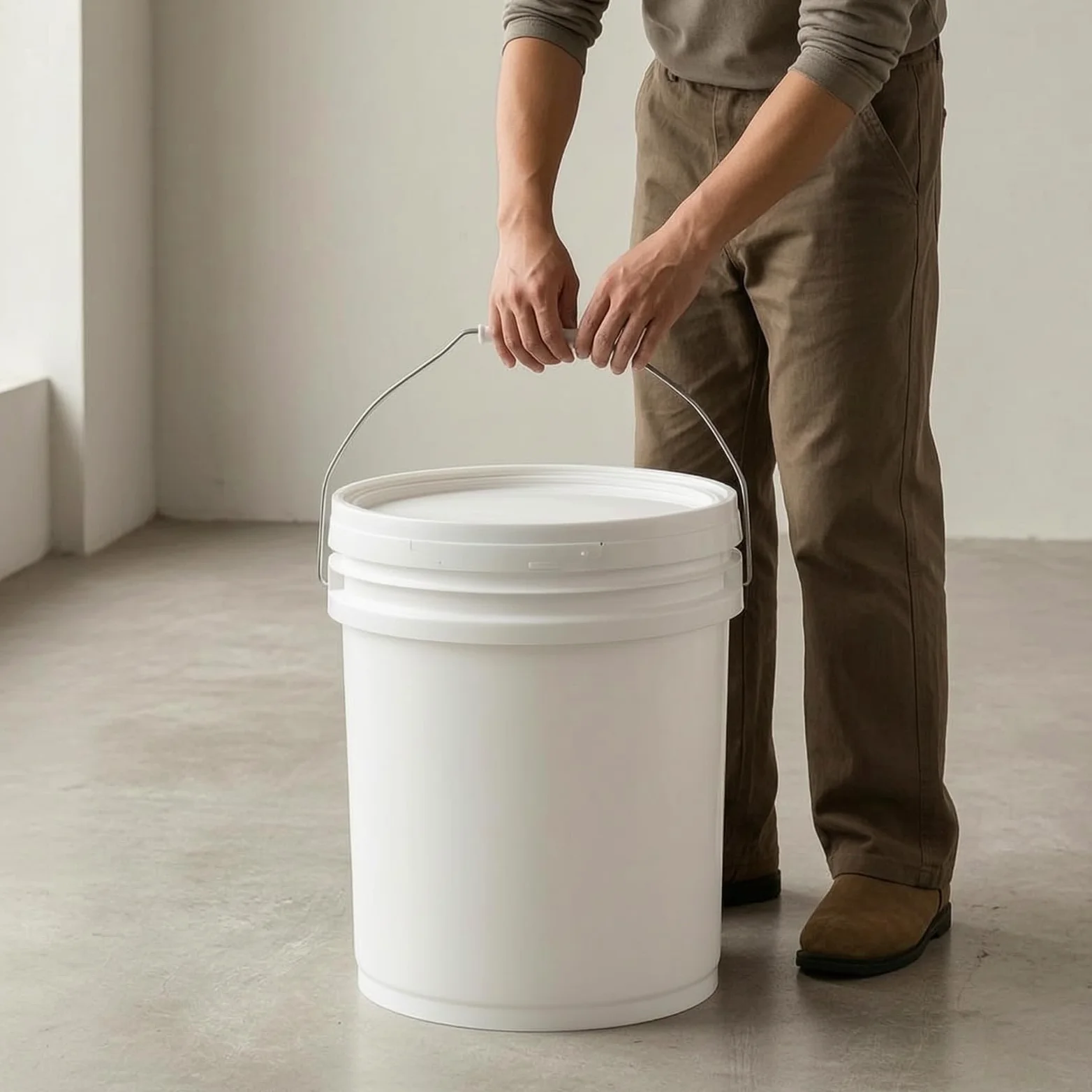 Cubo Industrial de Almacenamiento con, Blanco, 20L Modelo A con Boquilla, Tapa A Presión Engrosada