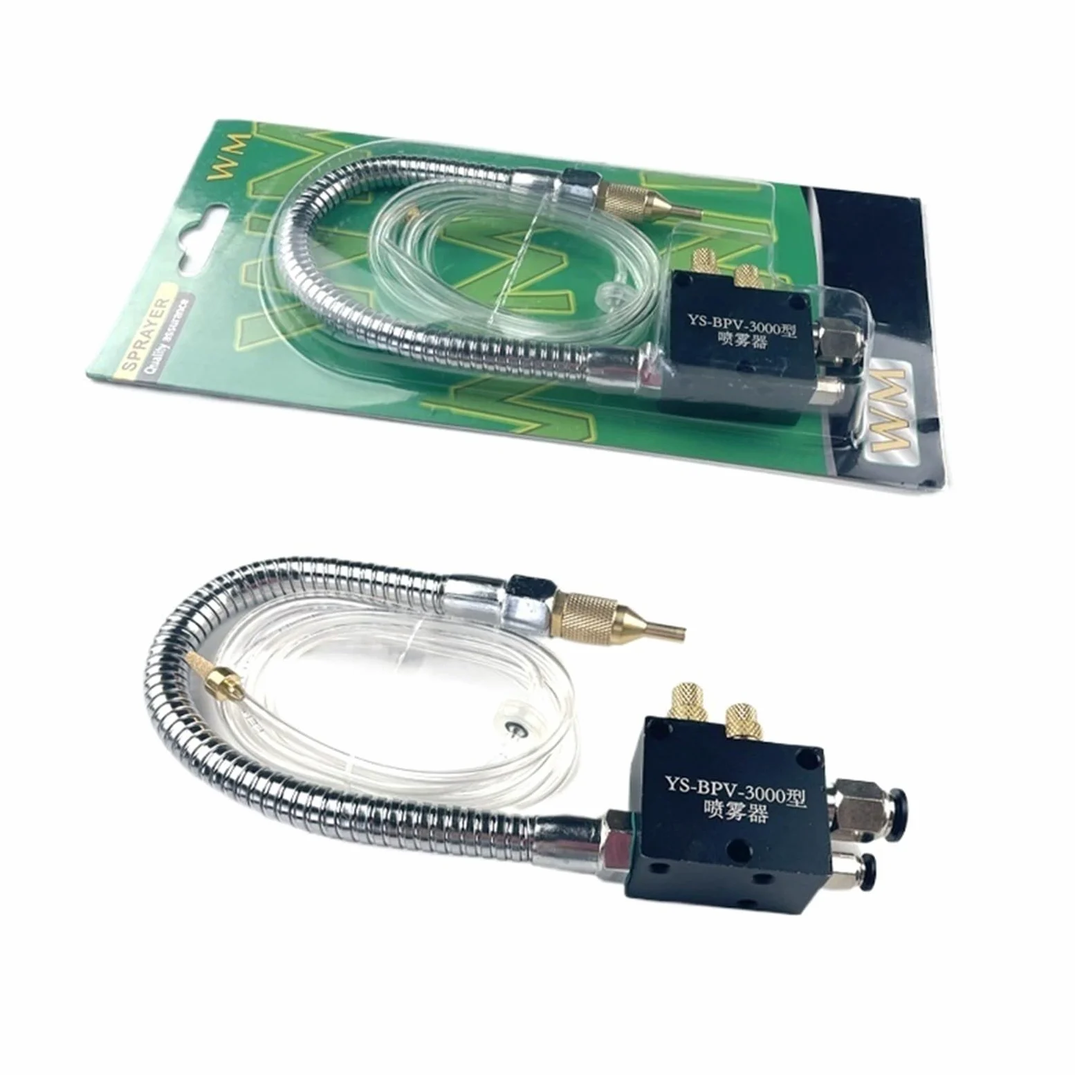 1 pulverizador de lubricación refrigerante for torno CNC, fresadora, taladro y máquina de grabado con tubo de entrada de aire de 8 mm y tubo de entrada de aceite de 4 mm.(Metal Hose)