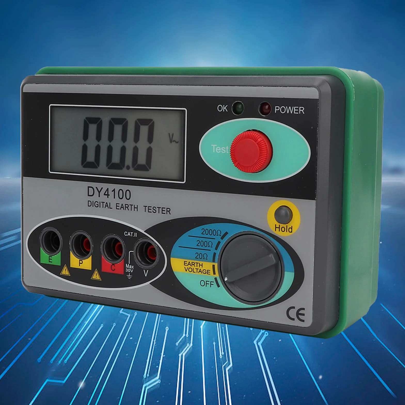 Kit de Prueba de Tierra Digital con Pantalla LCD, Probador de Resistencia Incluye 3 Cables y 2 Probadores Individuales para Medición de Conductividad
