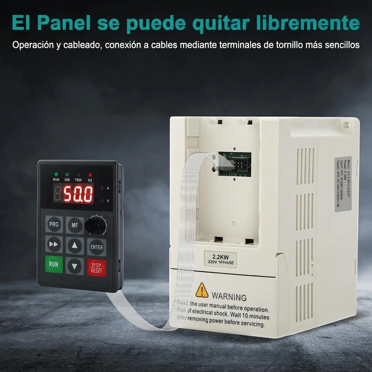 Variador de frecuencia VFD 230V 380V Entrada monofásica 220V Salida trifásica 380V 2,2KW Convertidor de frecuencia CNC Modelo de fábrica JLS-E-2S-2.2GB-4T (con cable de extensión de 2M)