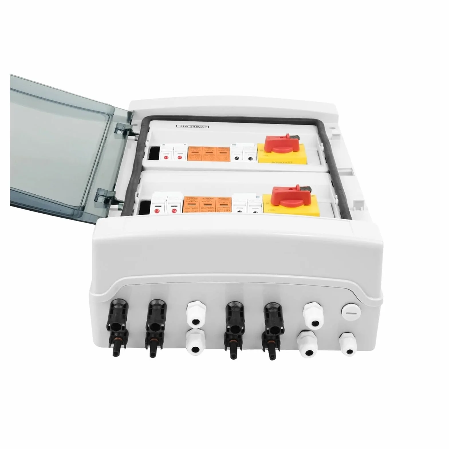 Caja del combinador Solar Caja combinadora fotovoltaica Solar con 4 entradas y 2 Salidas, Fusible DC 1000 V, MCB, SPD, IP65, 24 vías