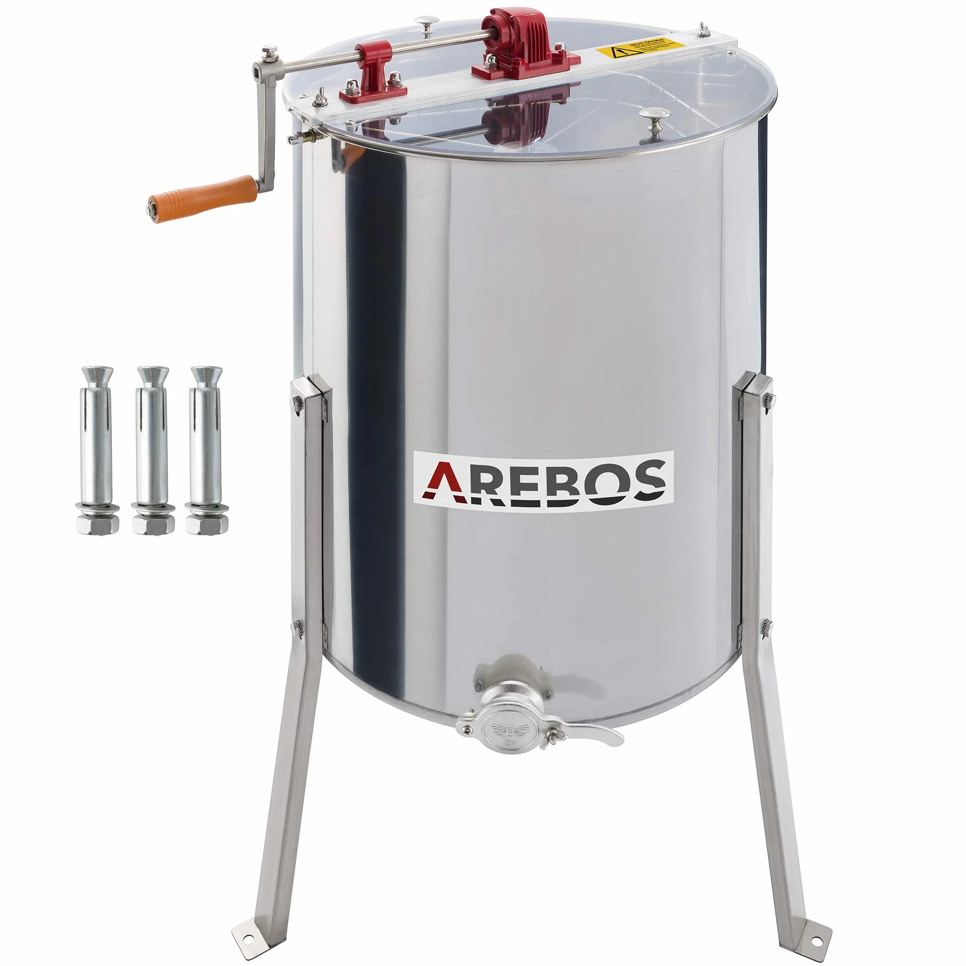 Arebos Extractor manual de miel Premium | 4 marcos para panales | Extractor tangencial de acero inoxidable | Extractor de miel con tapa | Accesorios para apicultura y apicultores