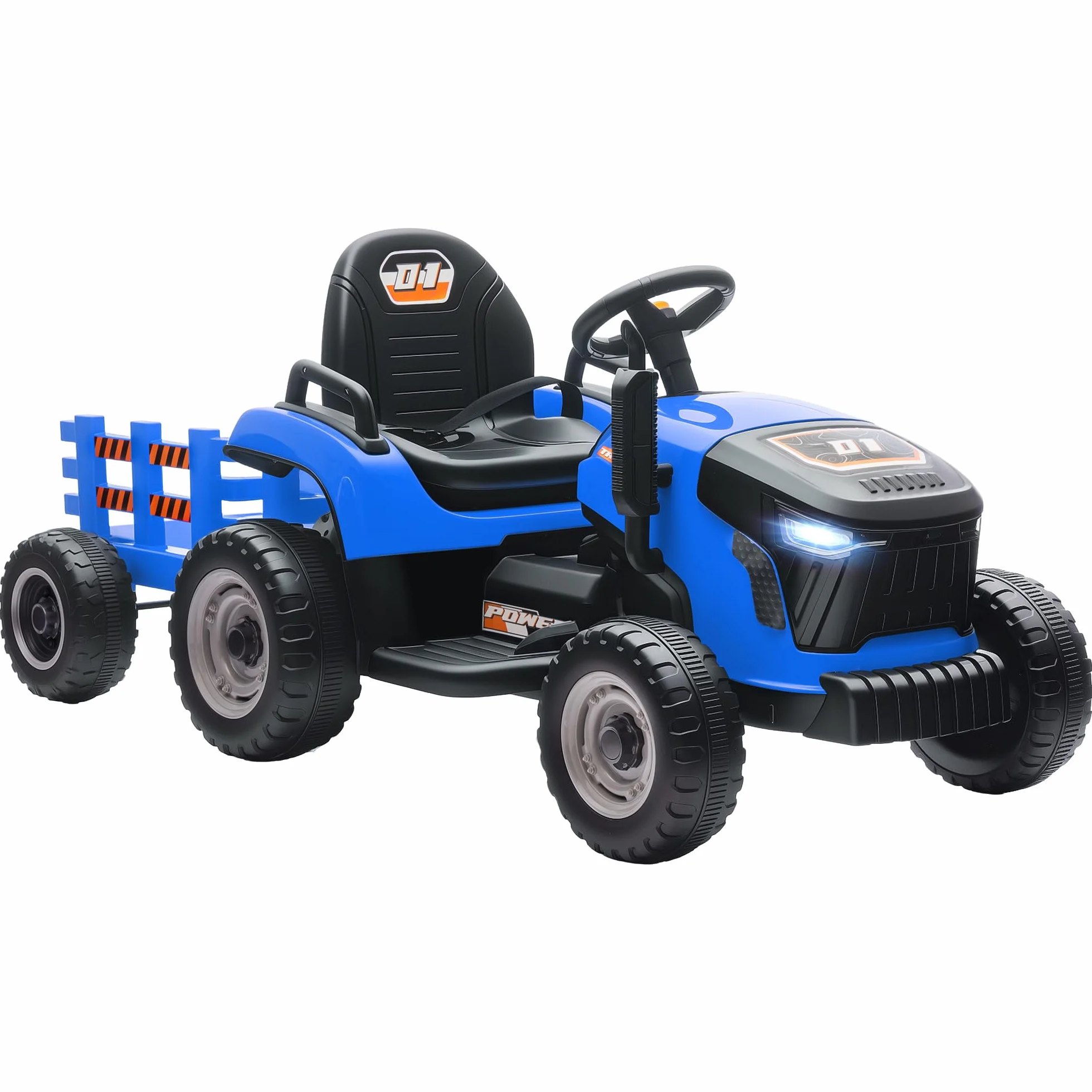 AIYAPLAY Tractor Eléctrico para Niños 12V con Remolque Desmontable, Control Remoto 2,4G, Azul