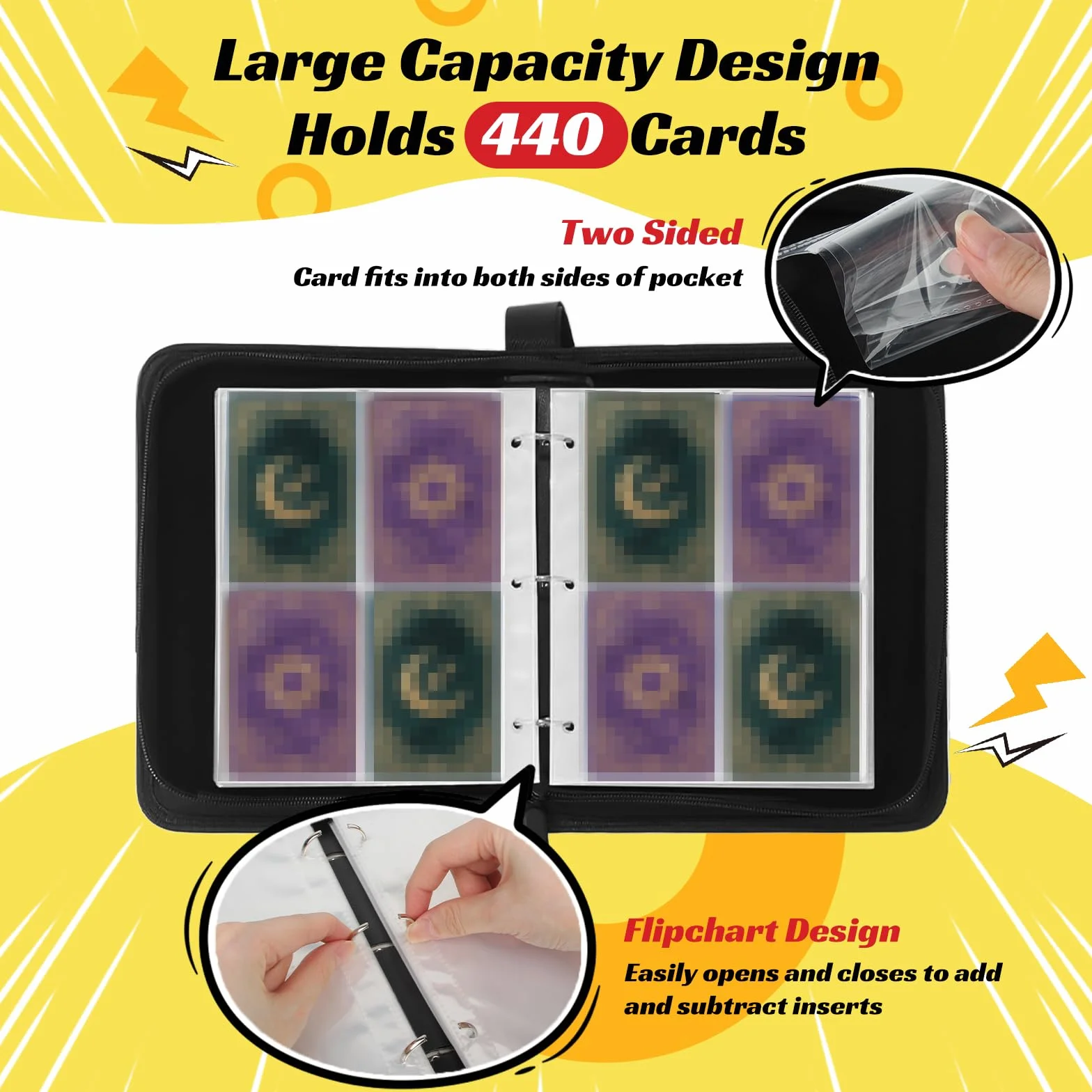Álbum para 440 Cartas Magic y YugiOh - 55 Páginas con Cremallera Impermeable, Carpeta de Colección Portátil de Cuero PU