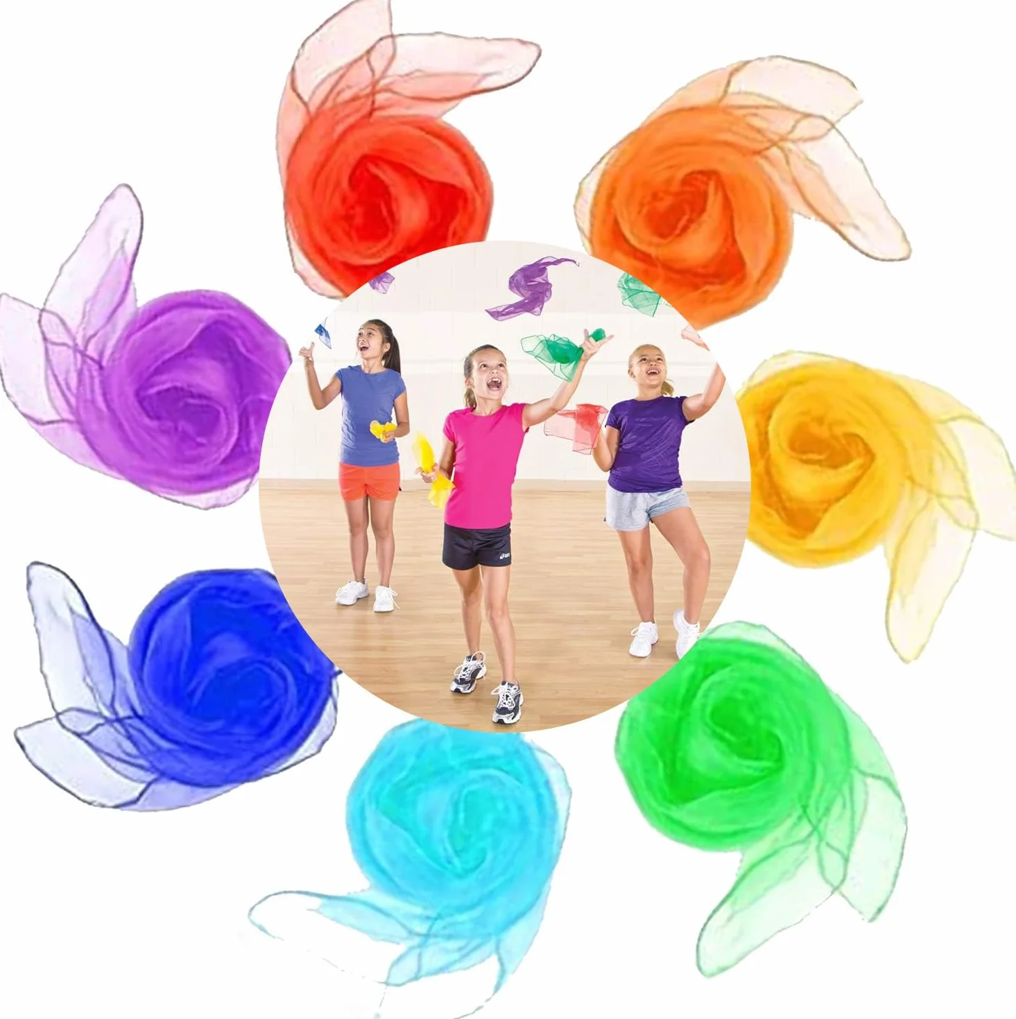 Pañuelos de Baile 7 Piezas 45x45 cm Gasa Colores para Fiesta Decoración y Juegos
