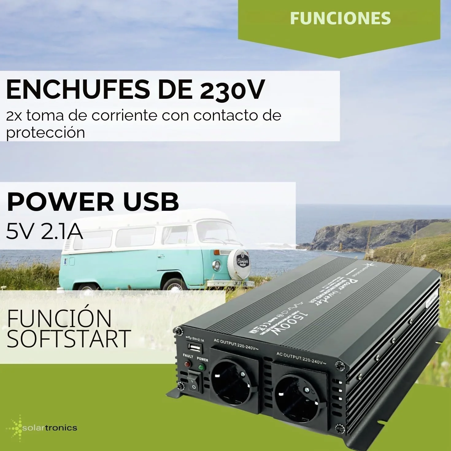 Convertidor de tensión 12 V 1500 3000 W 230 V - Inversor para la conexión móvil de electrodomésticos
