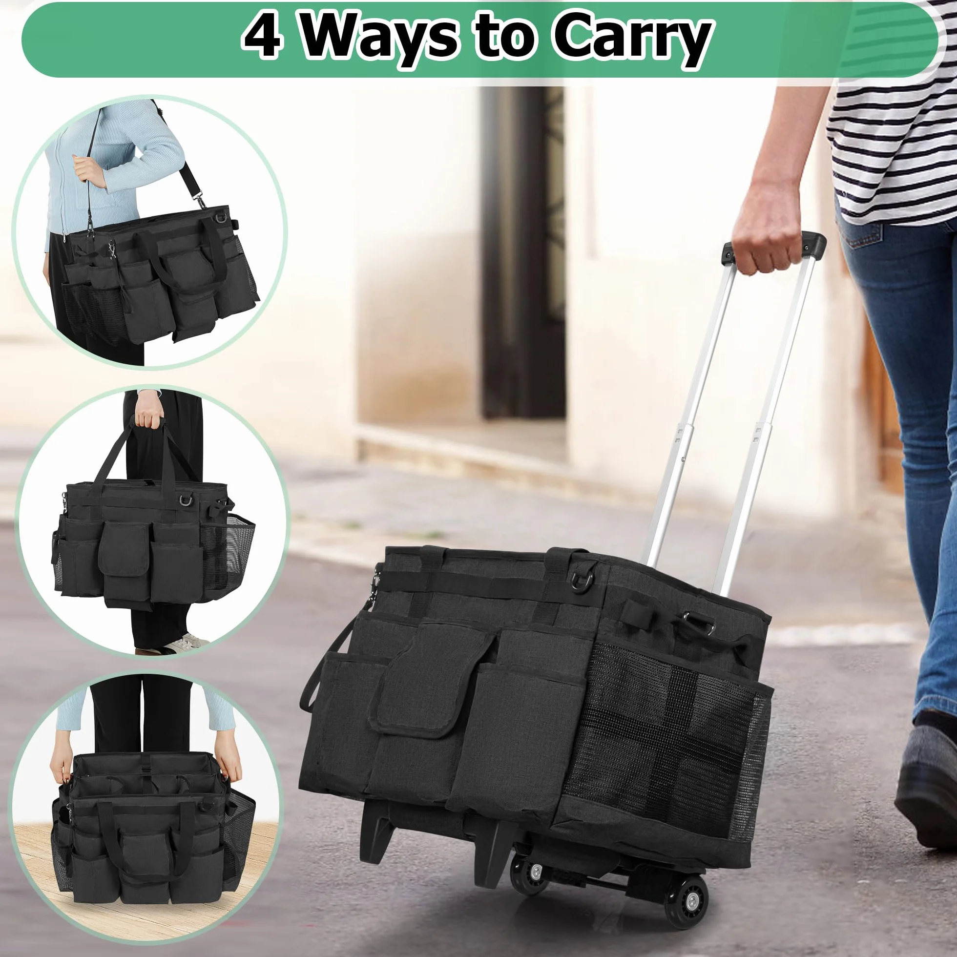 LoDrid Carrito de Limpieza rodante con Carrito Desmontable, Carrito de Limpieza portátil con Ruedas para Suministros de Limpieza, Bolsa de Limpieza Profesional con Correa para el Hombro para amas de