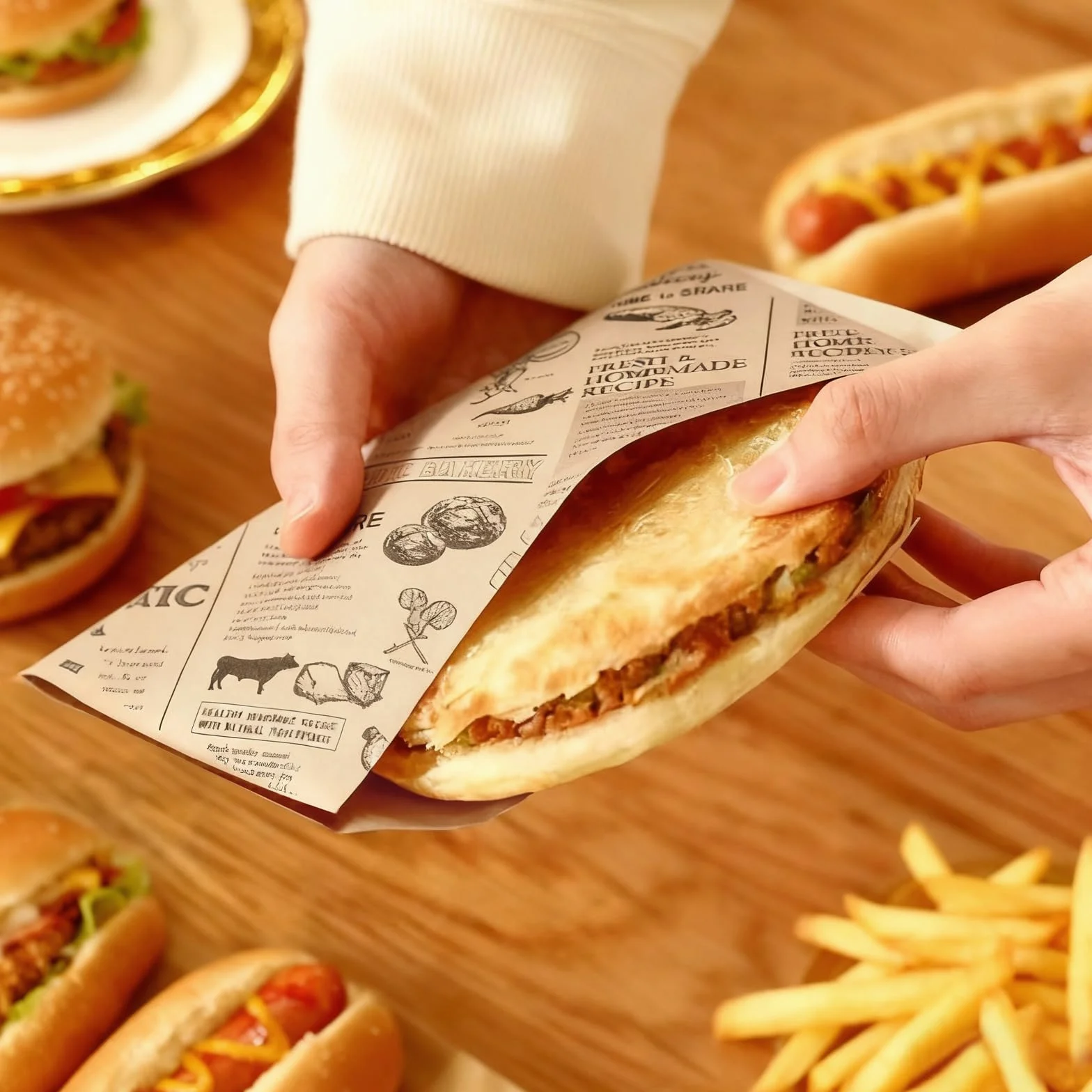 Bolsas de Papel Para Perrito Caliente, Resistentes al Aceite, Aptas para Hot Dogs, Carros de Comida (Marrón) - Mssushi