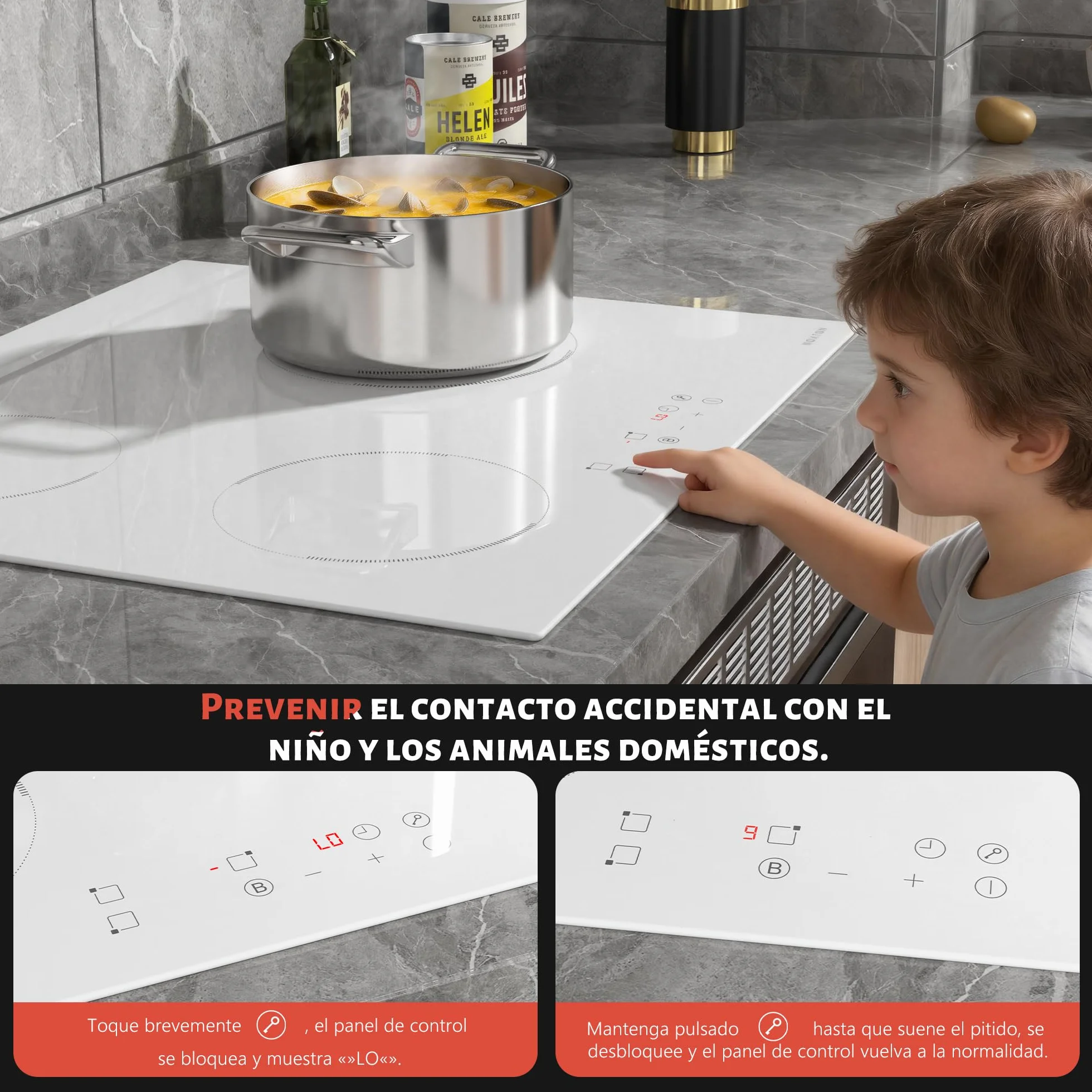 NOXTON Placa de Inducción 3 Fuegos 60 cm Empotrado 3500 W 220-240 V Boost Control Táctil