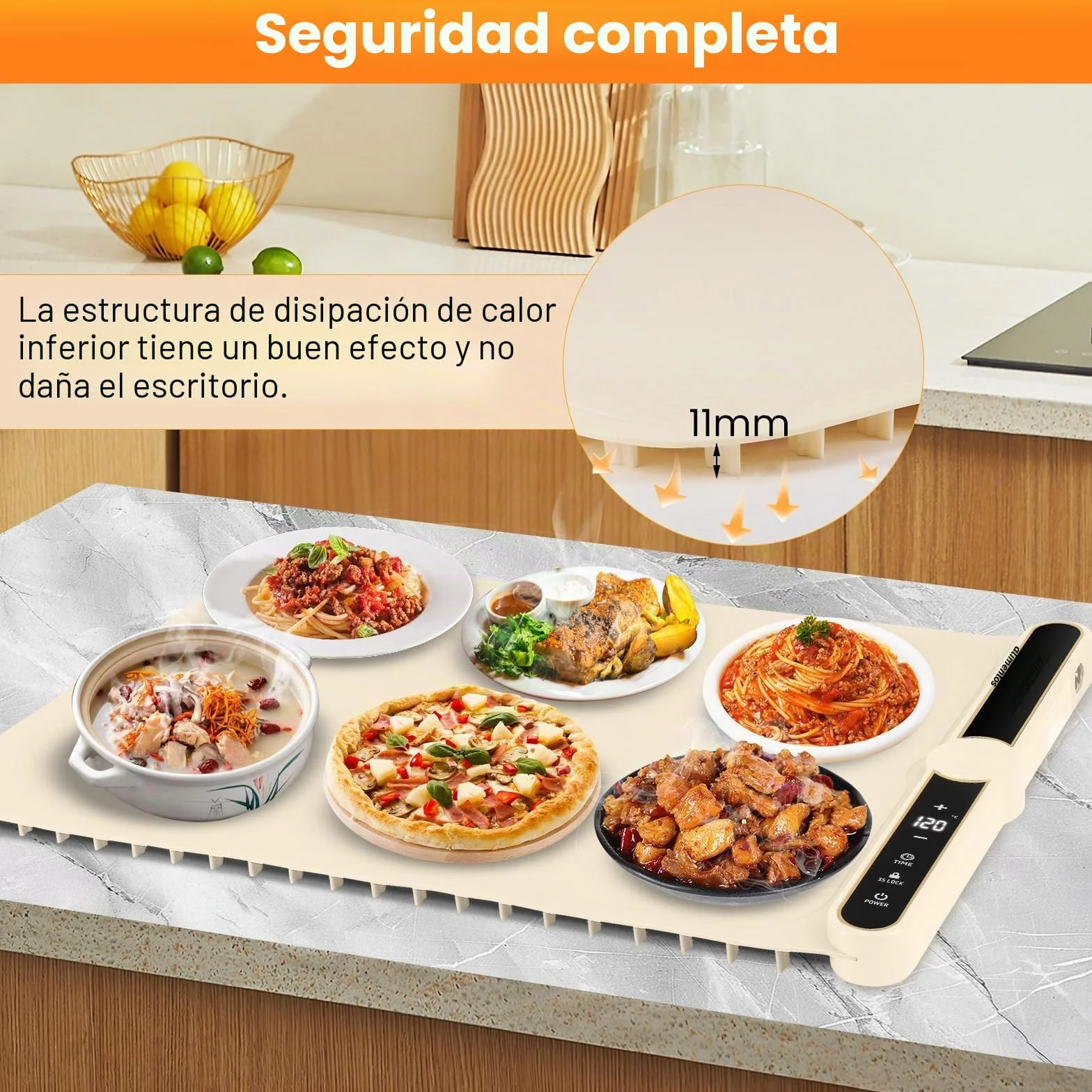 Bandeja de Calentamiento Plegable Eléctrica Silicona Flexible 60x38 cm Beige