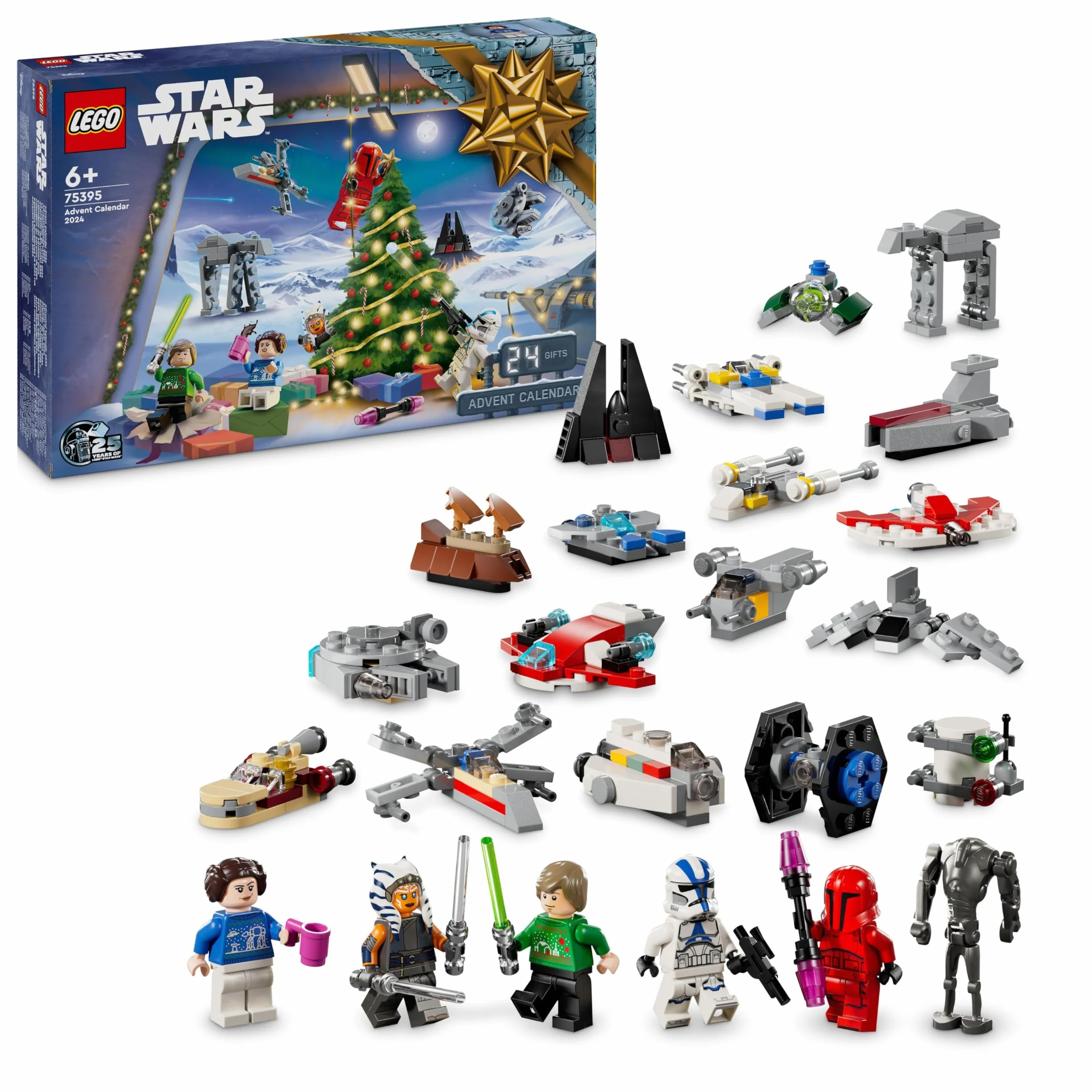 LEGO Star Wars Calendario de Adviento 2024 75395 con 18 Mini Juguetes y 6 Minifiguras