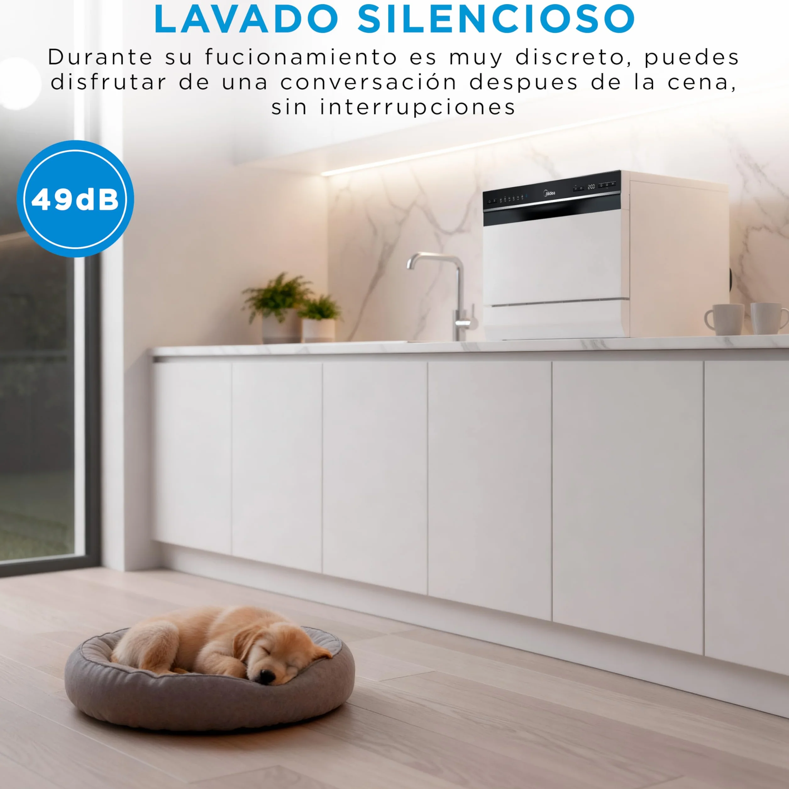 Midea Lavavajillas Pequeño Blanco 55cm 6 Servicios Compacto Portátil sin Instalación App Control 6 Programas ECO Filtro Antibacterias Secado 49dB