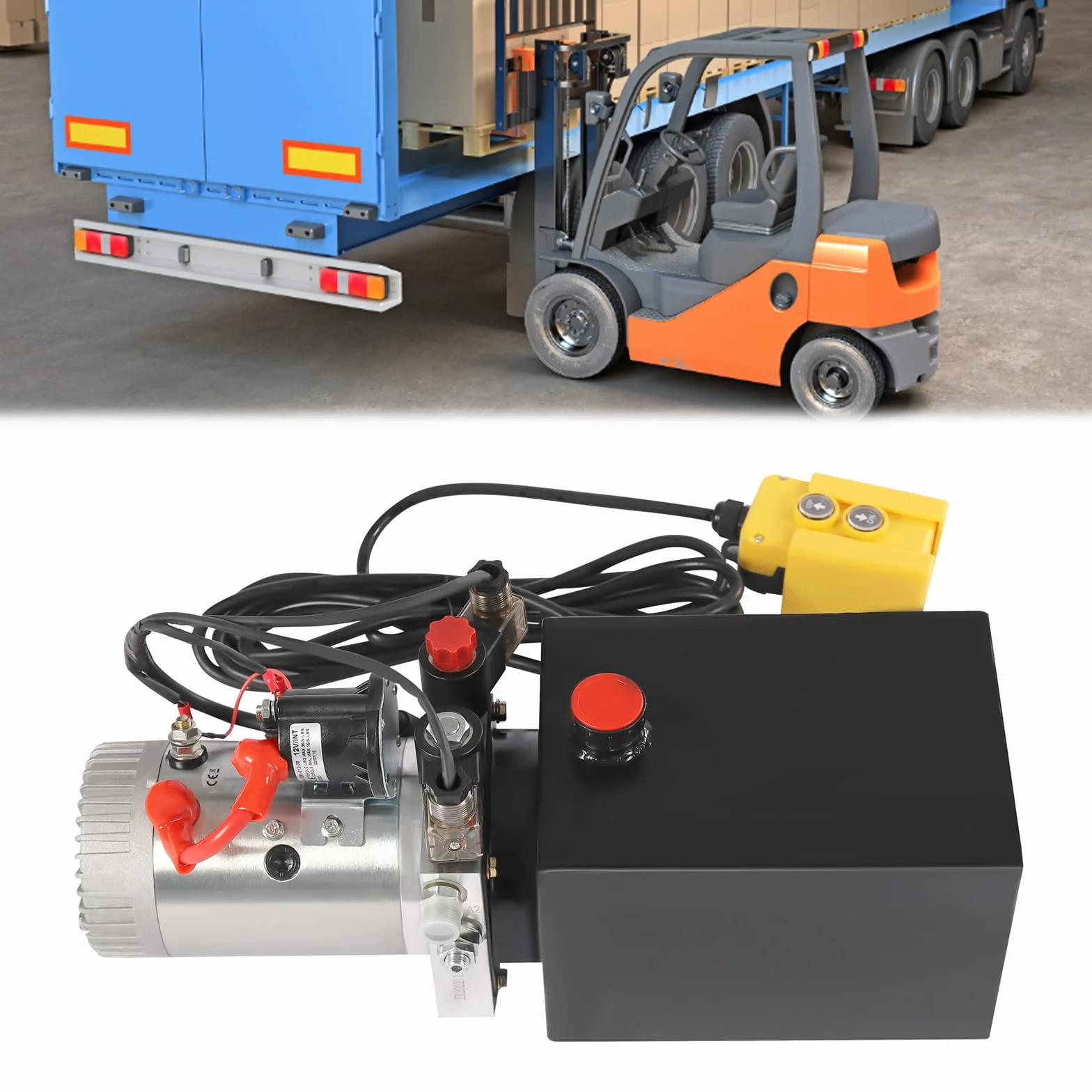 Bomba hidráulica de 3000 W, 7.57 L, bomba de remolque basculante, doble acción, unidad hidráulica para elevación y bajada con mango de control cableado de 4,5 m