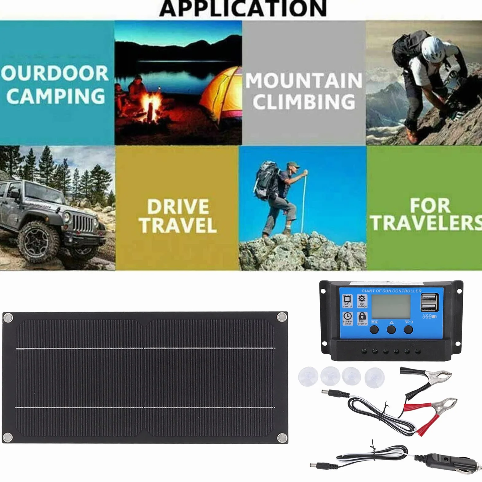 Fydun Campervan Roof Solar, 600W 18V Kit de Panel Solar 100A Controlador de Cargador de Batería Kit de Carga de Batería para Agricultura Al Aire Libre