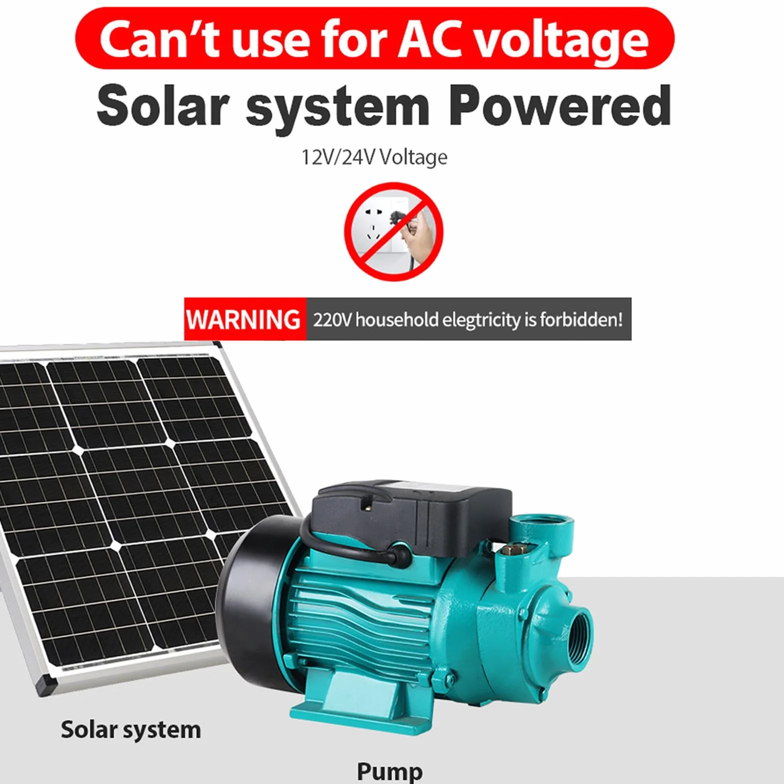 Bomba Agua Transferencia, Bomba Agua Solar 12 V 24 V, Bomba Autocebante 35 L/min 25 M, Bomba Suministro de Agua Solar Silenciosa para Riego por Chorro de Pozos Poco Profundos