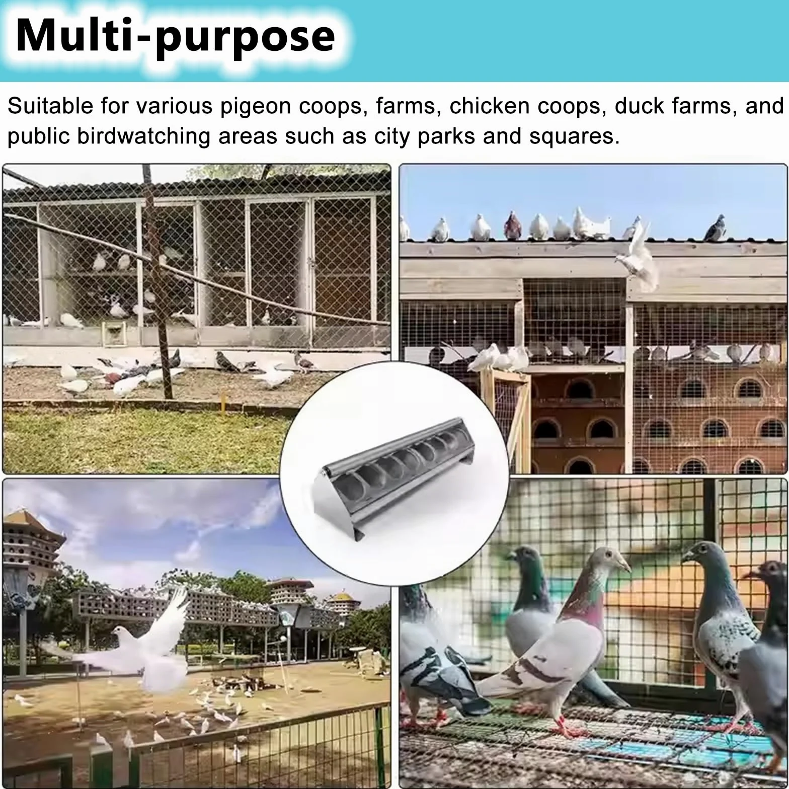 Comedero largo para pájaros, comedero de acero inoxidable con fondo cuadrado para pollitos, patos, loros, con tapa divisora desmontable, uso de doble cara