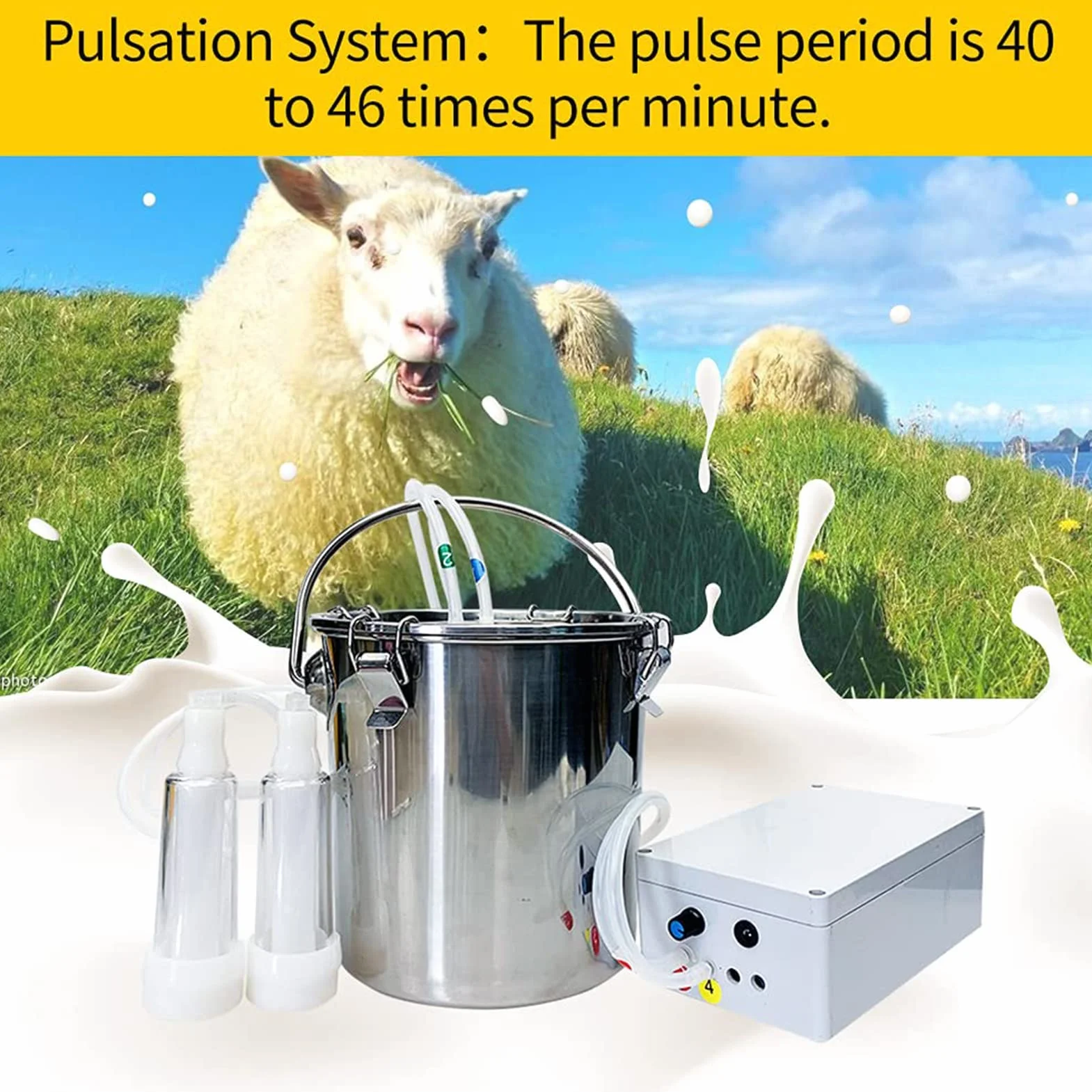 Máquina de Ordeño Eléctrica de Pulsación para Vacas – Bomba de Leche Portátil con Alimentación de Red para Uso Doméstico – Protege Las Ubres y Mejora la Eficiencia del Ordeño,14L