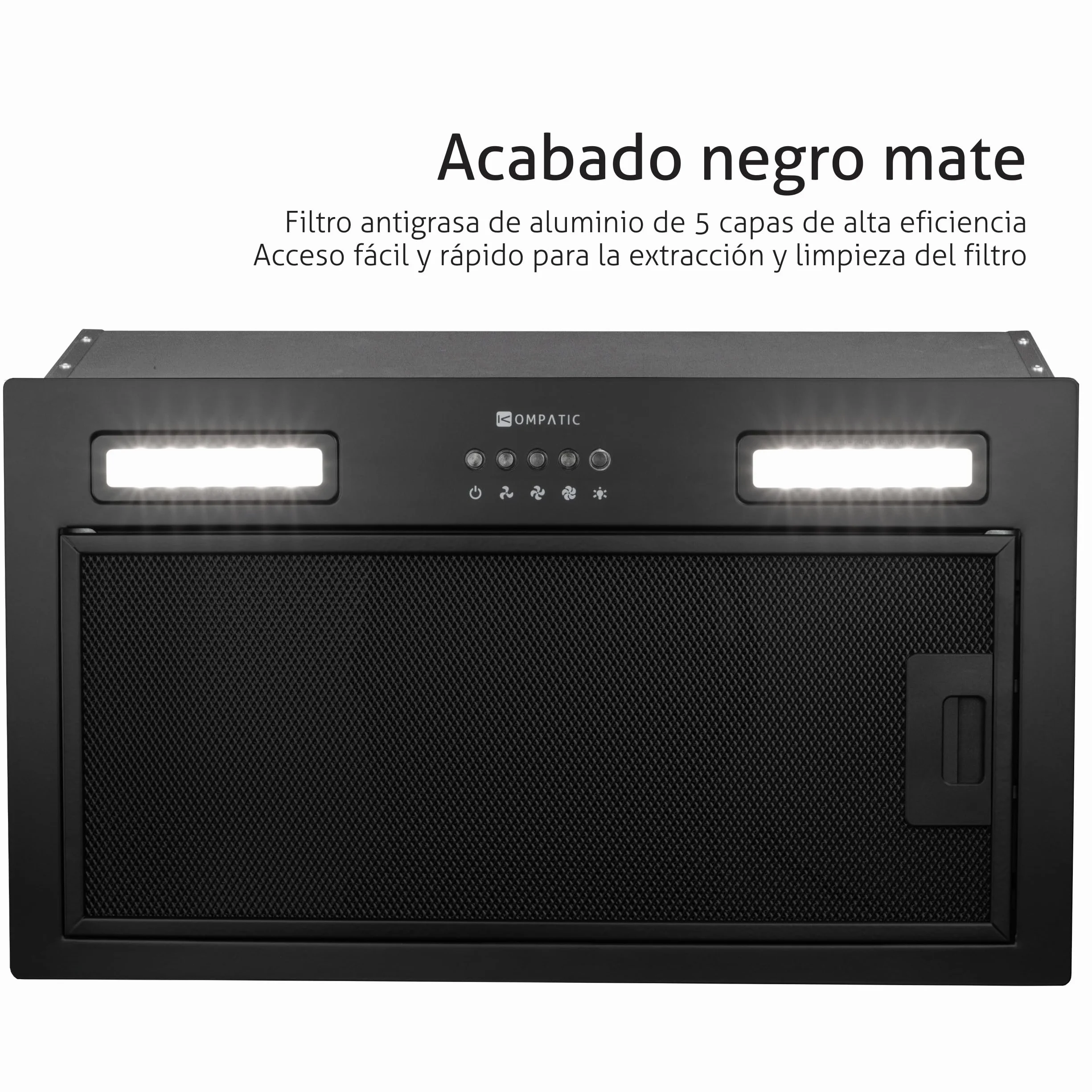 Lane 50 KLN50BI Campana Extractora Encastrable 50 cm, Clase A+++, 450 m³/h, Filtro de carbón KCF4, Temporizador, LED, 3 velocidades + boost, Negro
