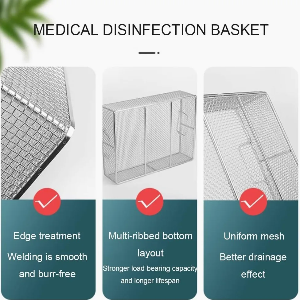 Cesta rectangular de acero inoxidable 304 para esterilización de instrumentos, cesta de lavado perforada de malla de 4 mm para herramientas médicas